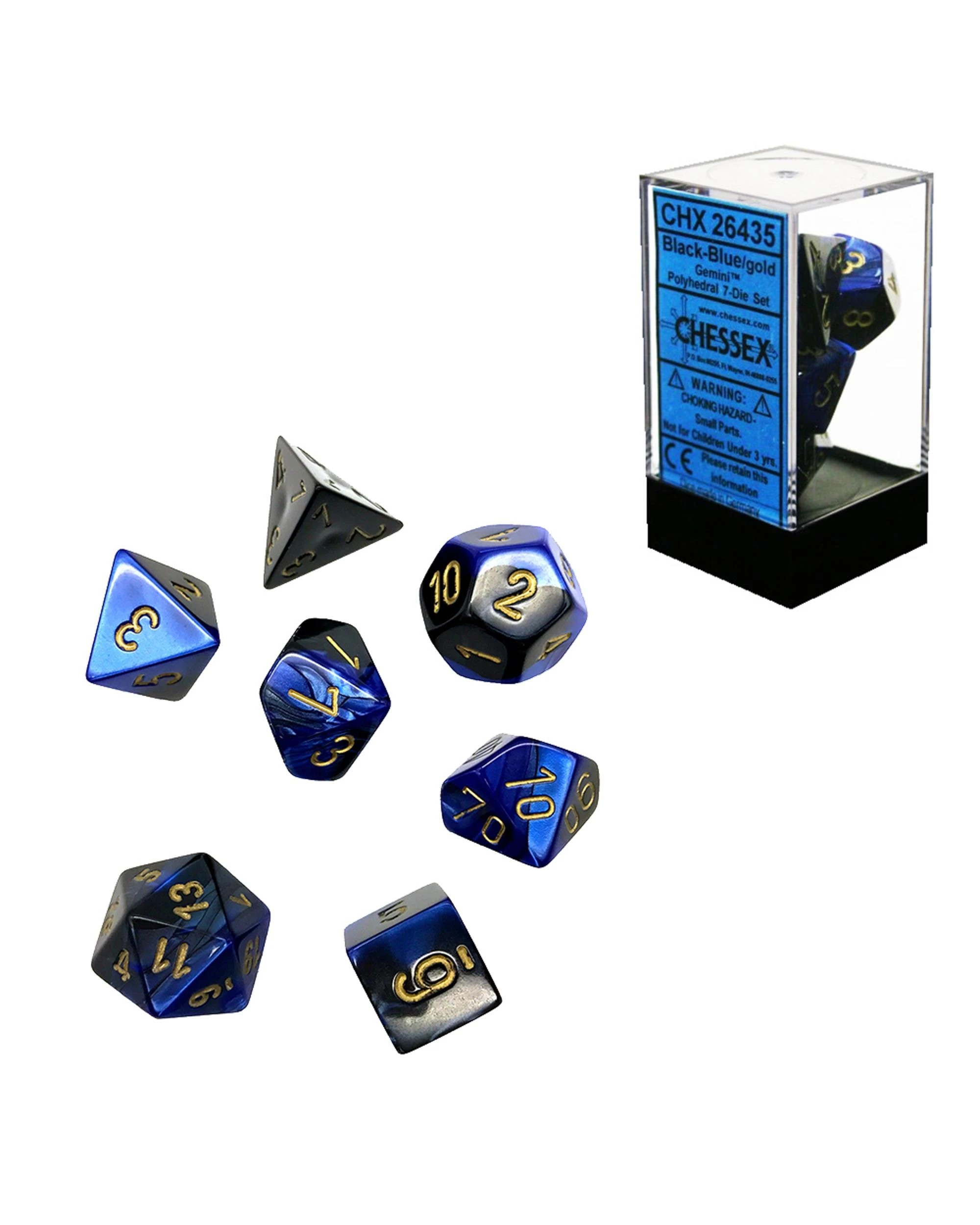 1 Chessex Gemini Polyhedral 7-Die Dice Set - Black and Blue/Gold, 1 of 3