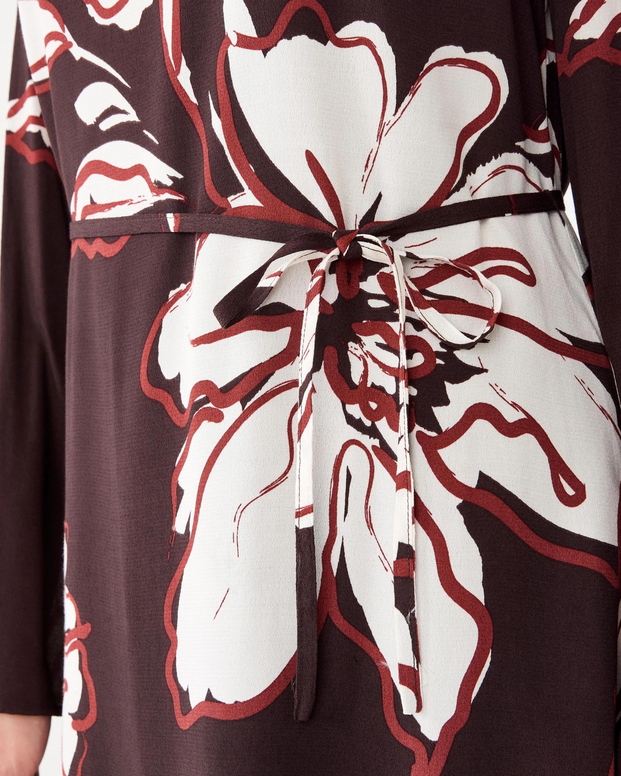 8 Long Sleeve Crepe Tie Mini Dress Abst Cloud, 8 of 9