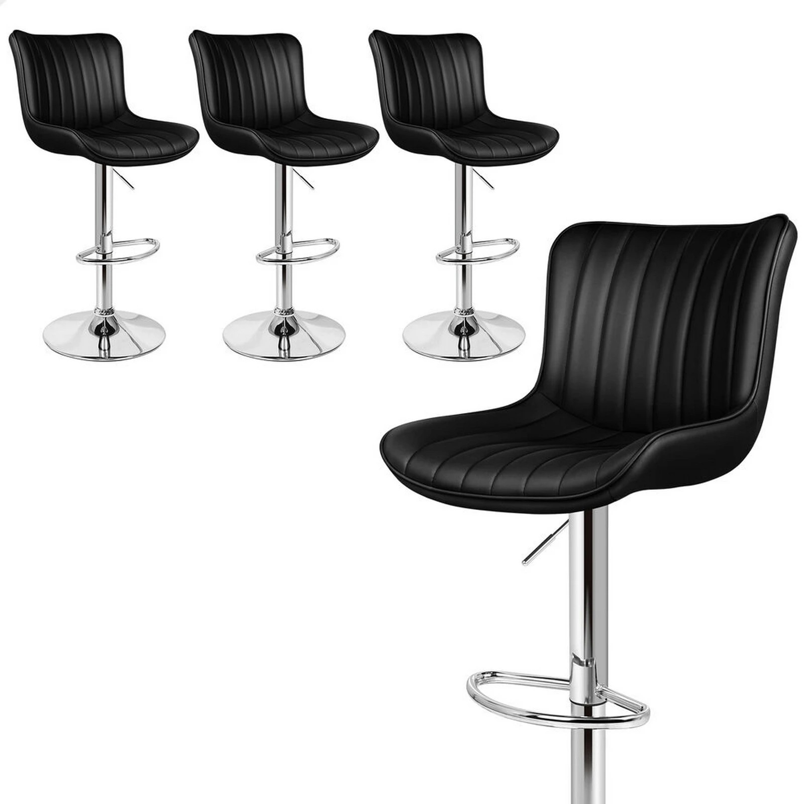 1 Alfordson 4x Bar Stools Gas Lift Leather Bar Chairs Kitchen Swivel Brad - Black, 1 of 9