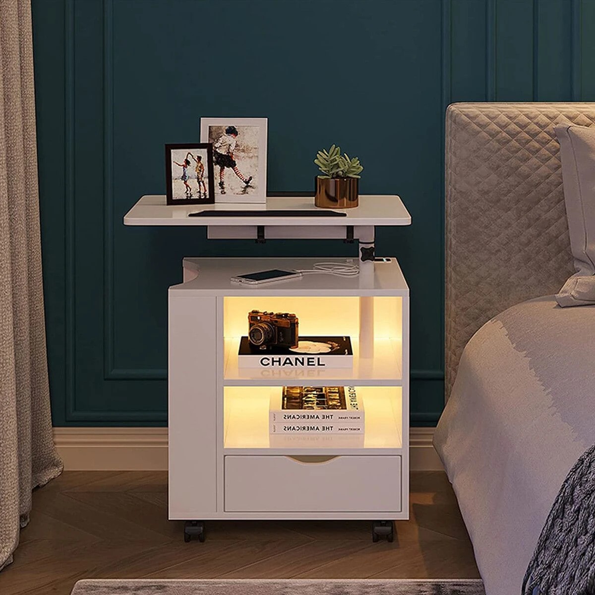 2 Luxsuite Smart Bedside Table White LED Cabinet Storage, 2 of 4
