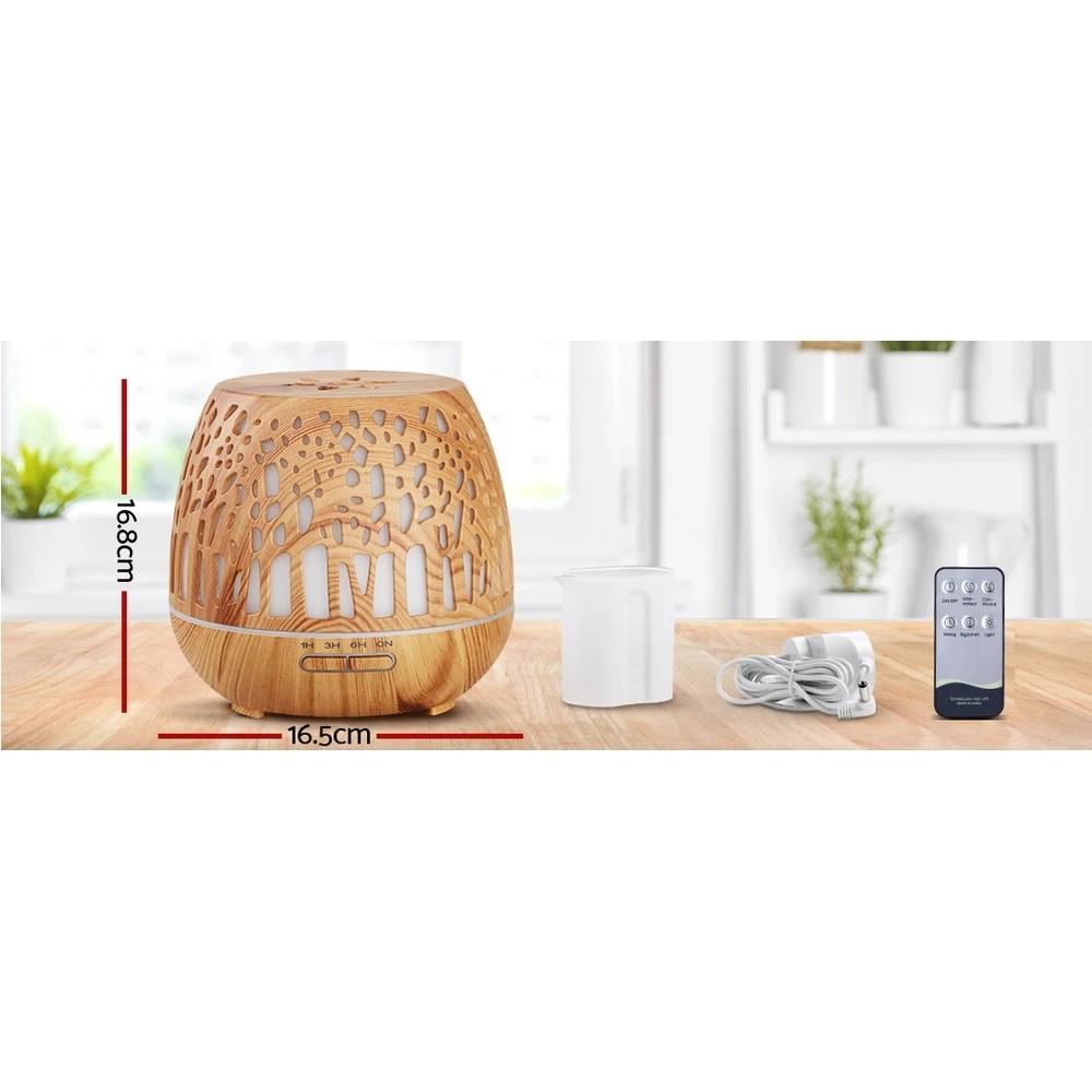 2 Devanti Aroma Diffuser Aromatherapy Wood Grain 400ml - Natural, 2 of 6