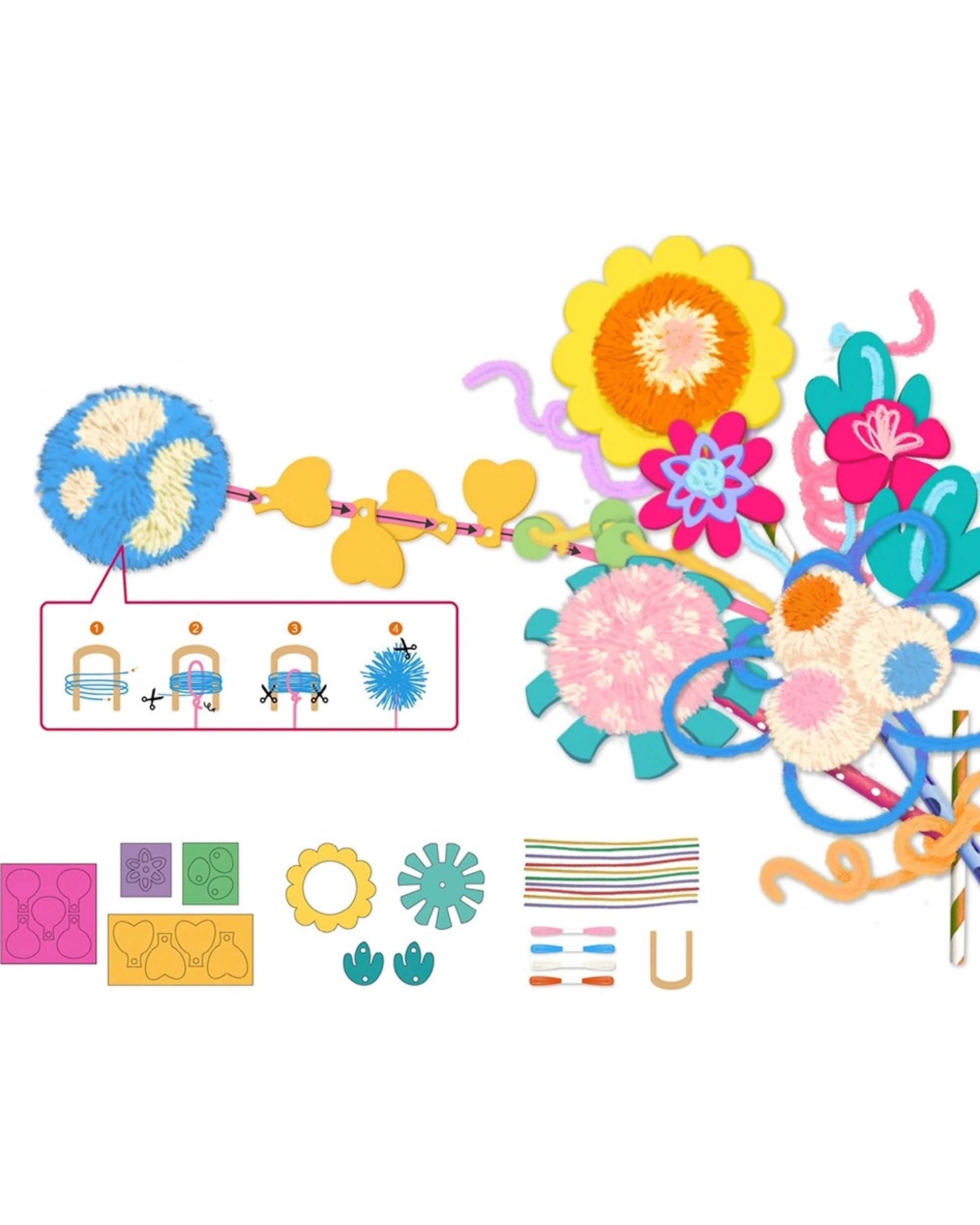 2 Avenir Pom Flowers Bouquet Art & Craft Toy Kids DIY Kit Creative Fun - Multi, 2 of 3