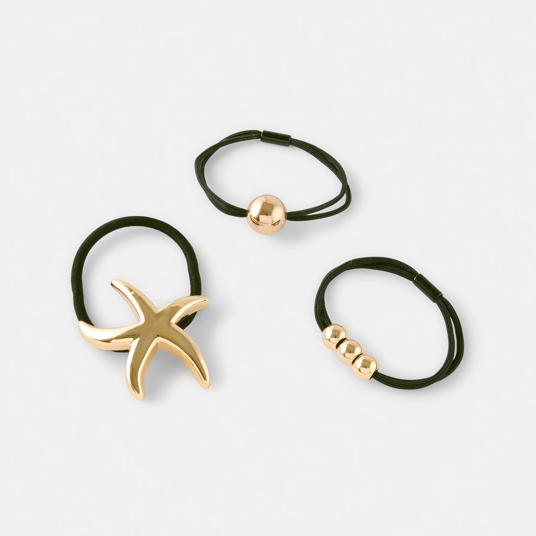 1 3 Pack Starfish Hair Ties - Gold Tone and Black, 1 of 4