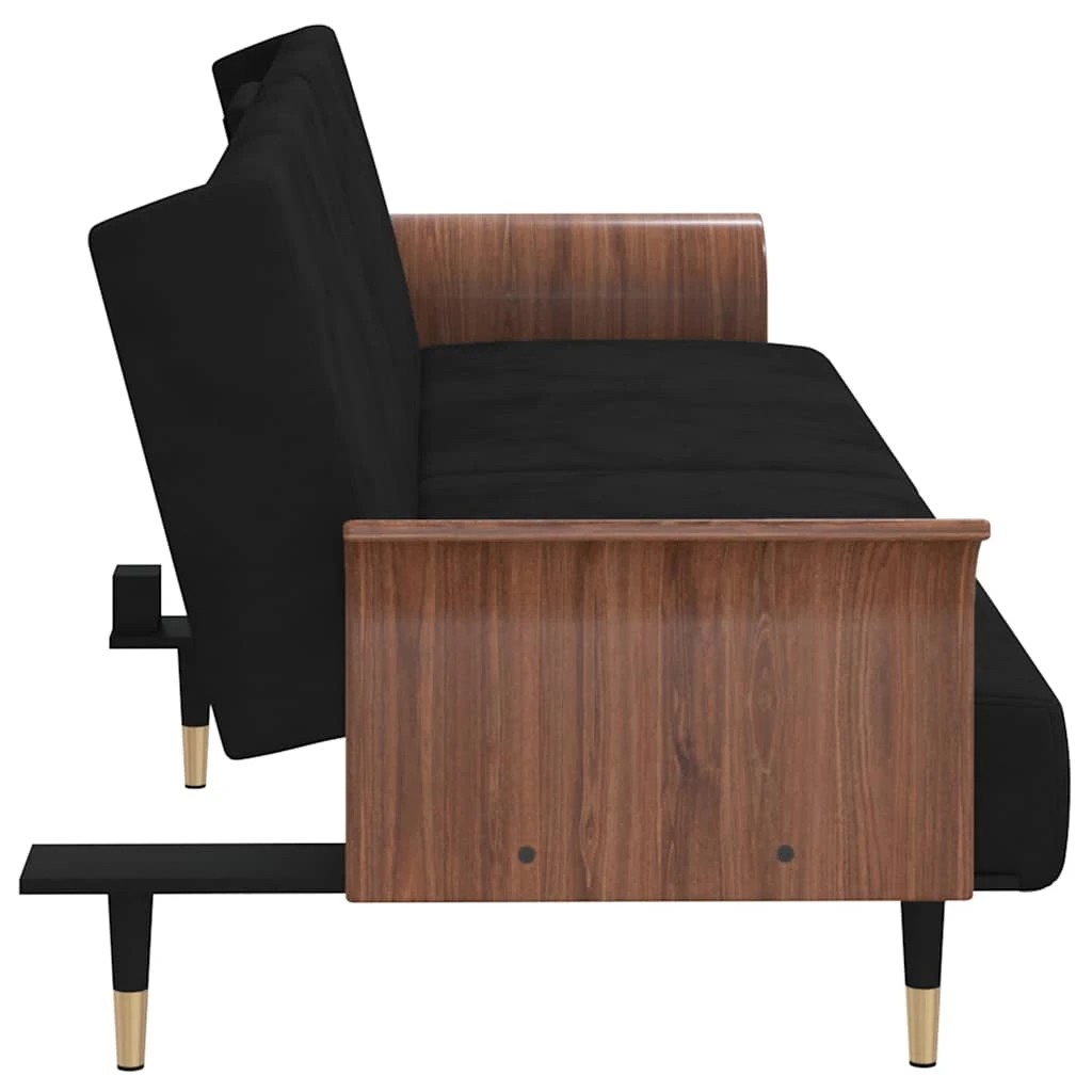 6 Vidaxl Sofa Bed With Cup Holders Velvet - Black, 6 of 10