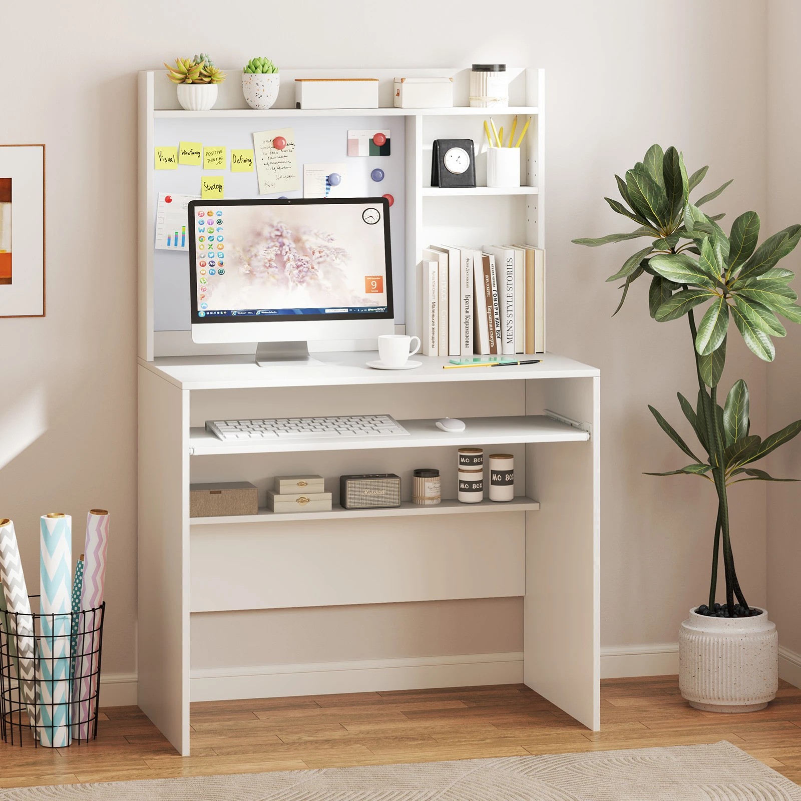 3 Costway Computer Desk w/Bulletin Board Keyboard Tray & Storage Shelf Home Office Table, 3 of 3