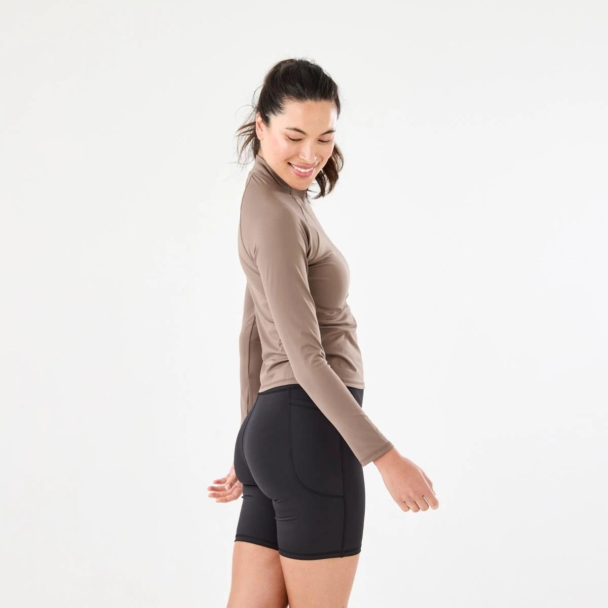 2 Active Womens Long Sleeve 1/4 Zip Ultrasoft Top Wd Taupe, 2 of 6