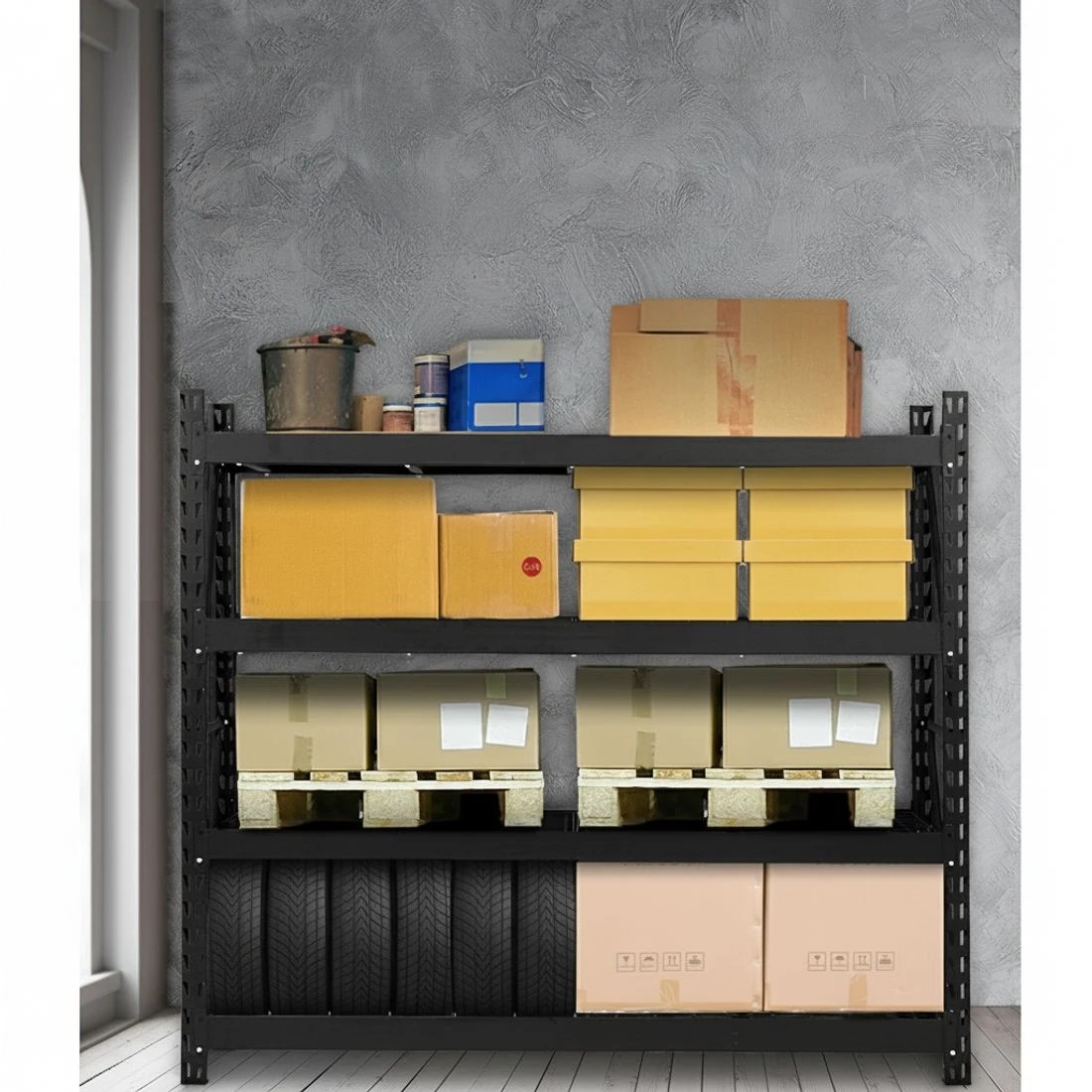 4 Giantz 4Mx2M Garage Shelving Warehouse Rack Pallet Racking Storage Shelve - Black, 4 of 6