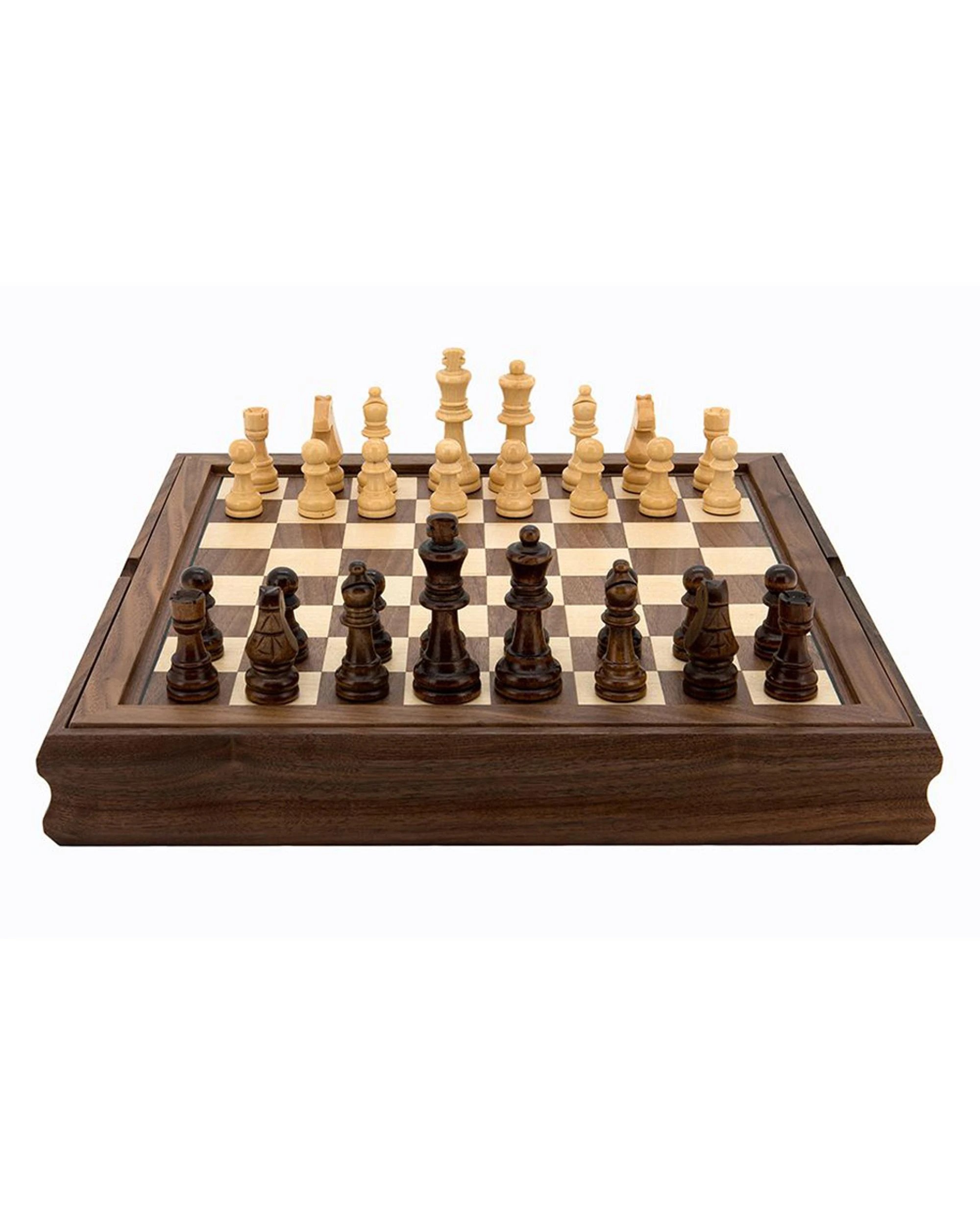 4 Dal Rossi 14 inch Walnut 3-in-1 Chess/Backgammon/Checkers Set, 4 of 4
