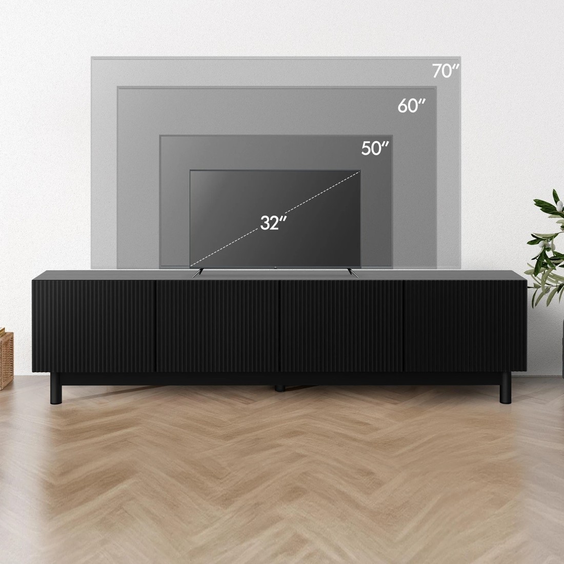 7 Alfordson Entertainment Unit TV Cabinet Stand 180cm Storage Shelves - Black, 7 of 10