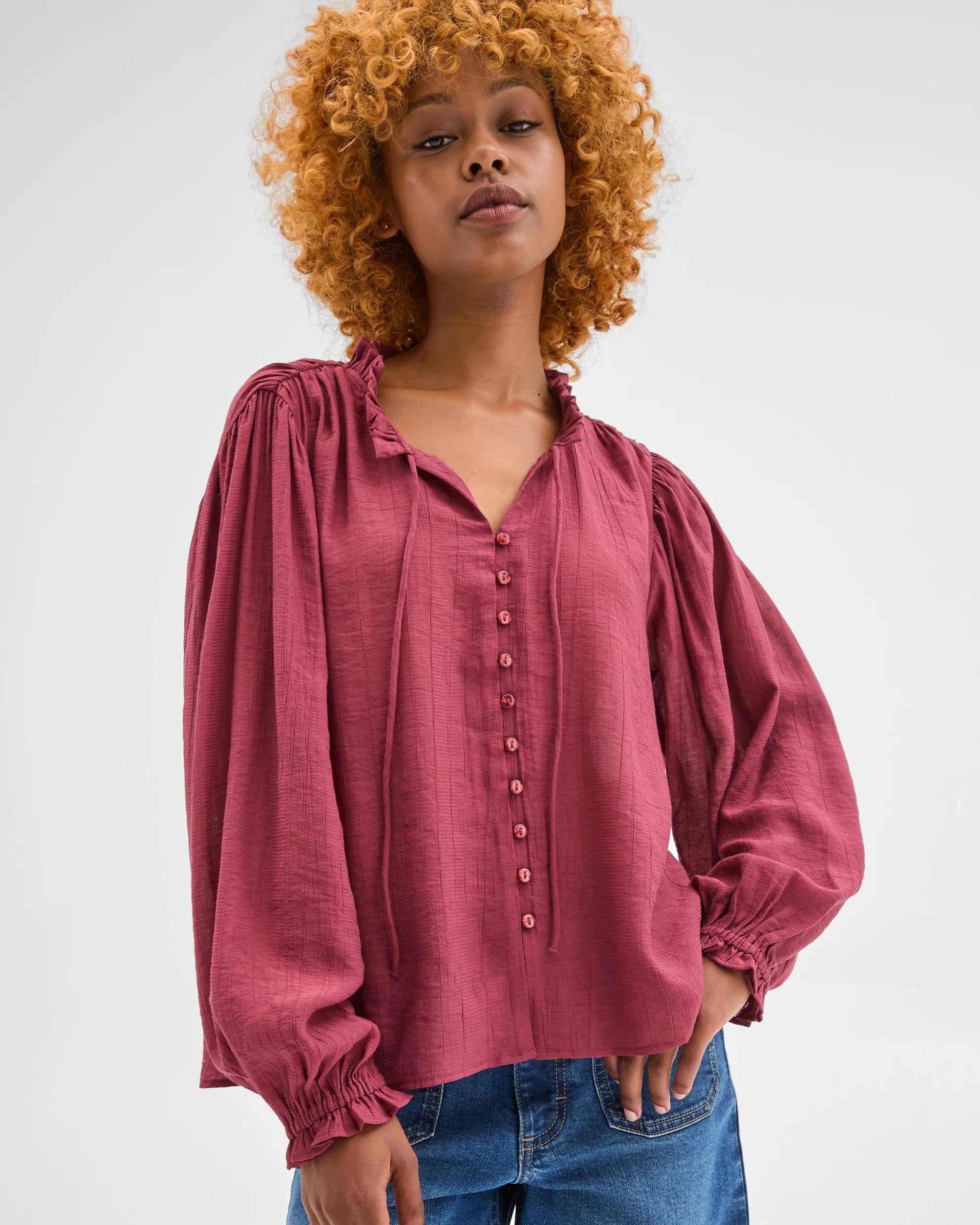 3 Target Petites Petites Long Sleeve Ruffle Blouse MARSALA, 3 of 5