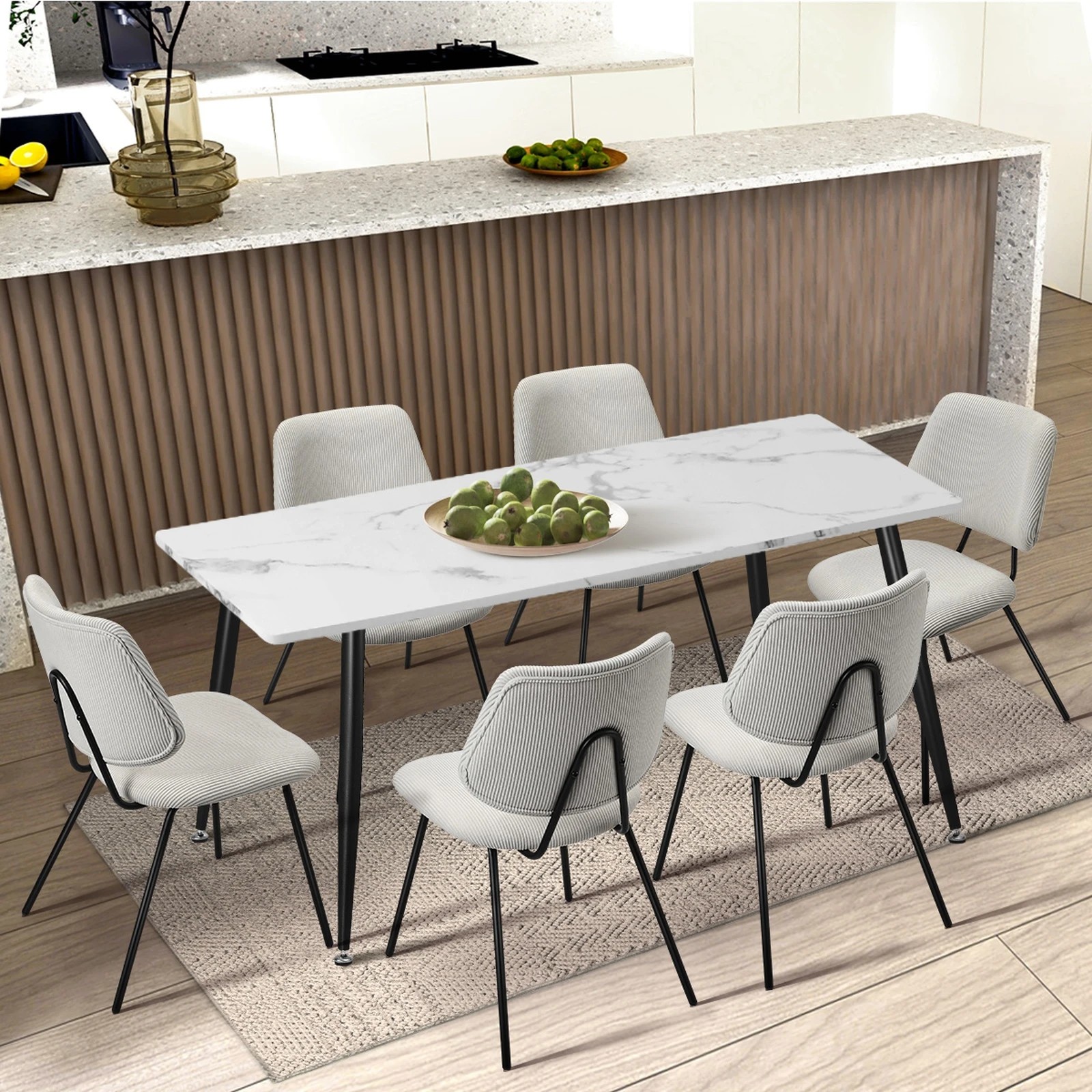 4 Oikiture 4x Dining Chair Vintage Retro Polyester Kitchen Padded Lounge - White, 4 of 9
