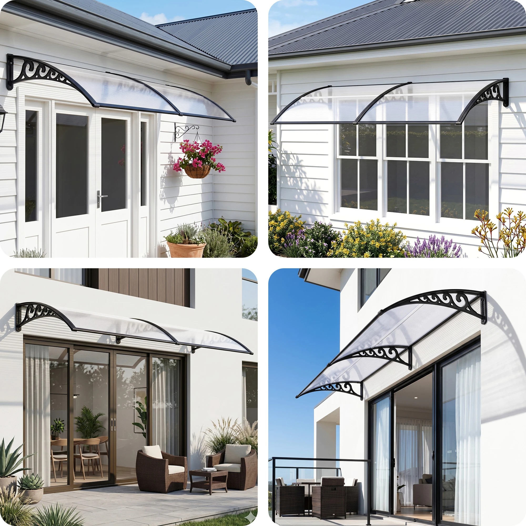 4 Instahut Window Door Awning 0.8mx2m - Clear, 4 of 10
