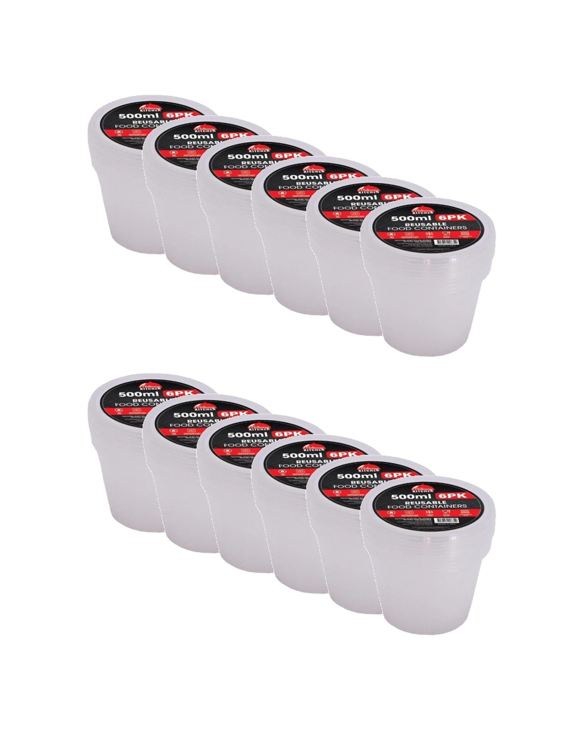 1 Brazco 12x 6PC Reusable Round Food Storage Containers With Lids 500ml - Clear, 1 of 2
