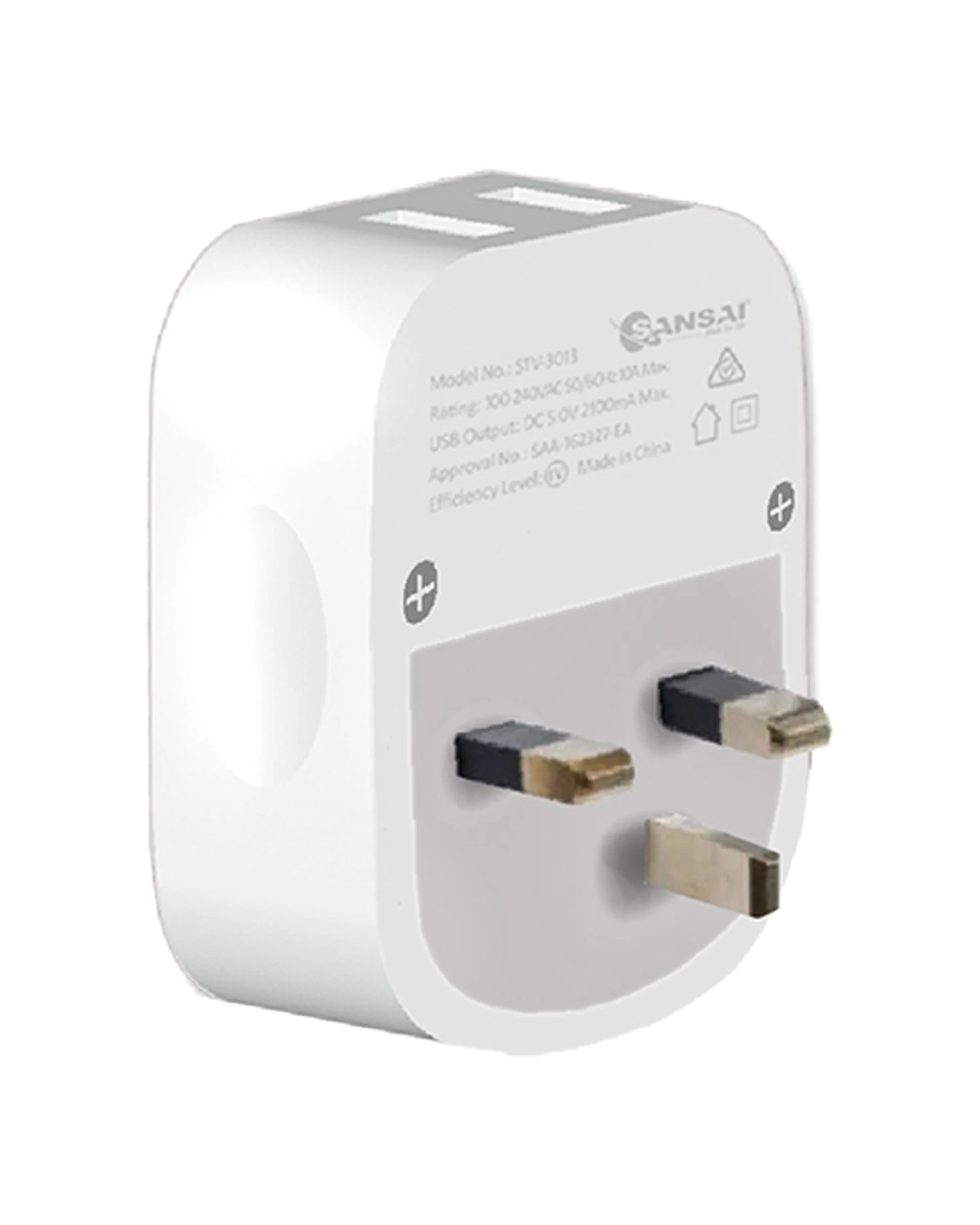 1 Sansai Surge Protected Travel Adapter with 2 USB Ports AU UK Region - White, 1 of 3