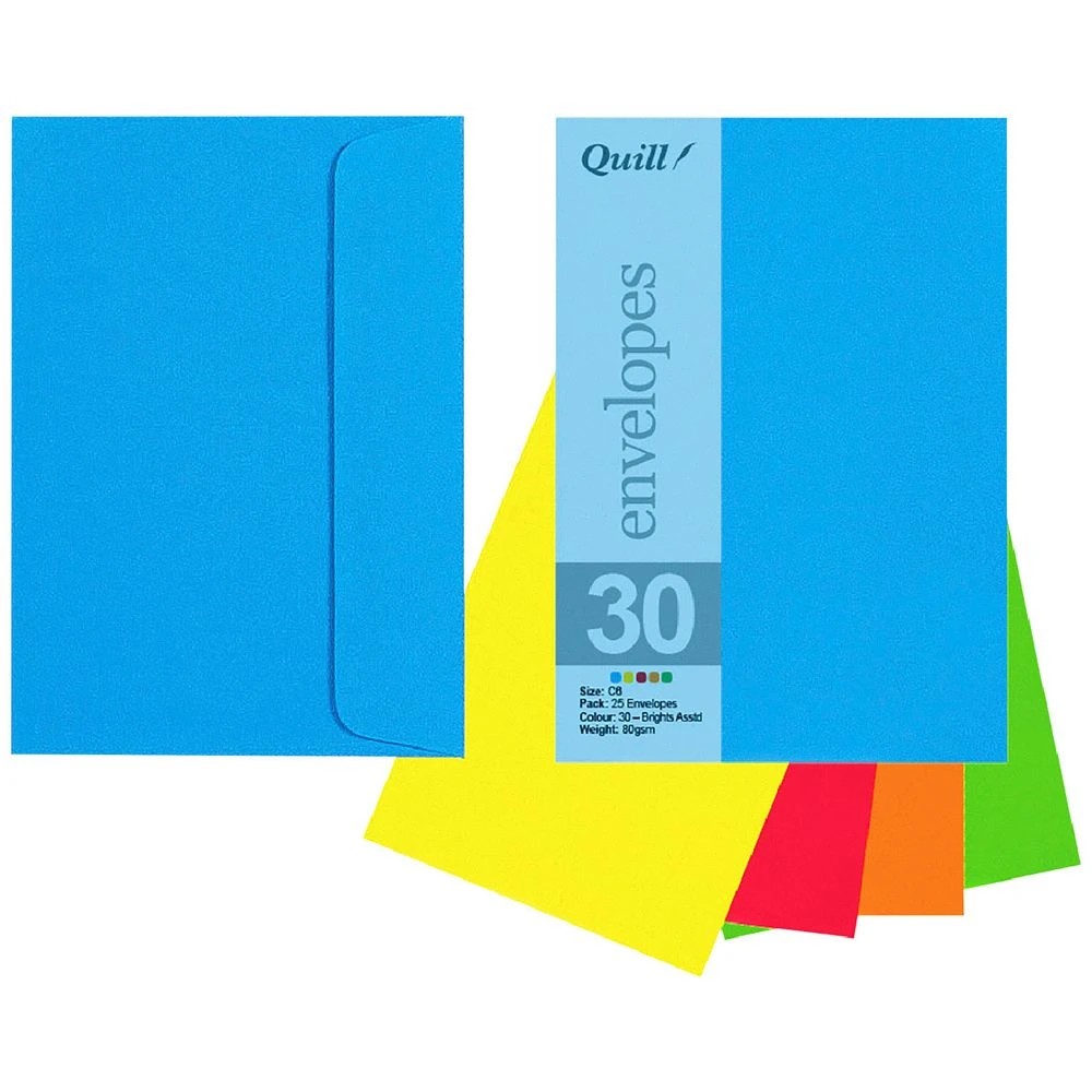 1 Quill C6 Envelopes Brights Assorted 25 Pack, 1 of 2