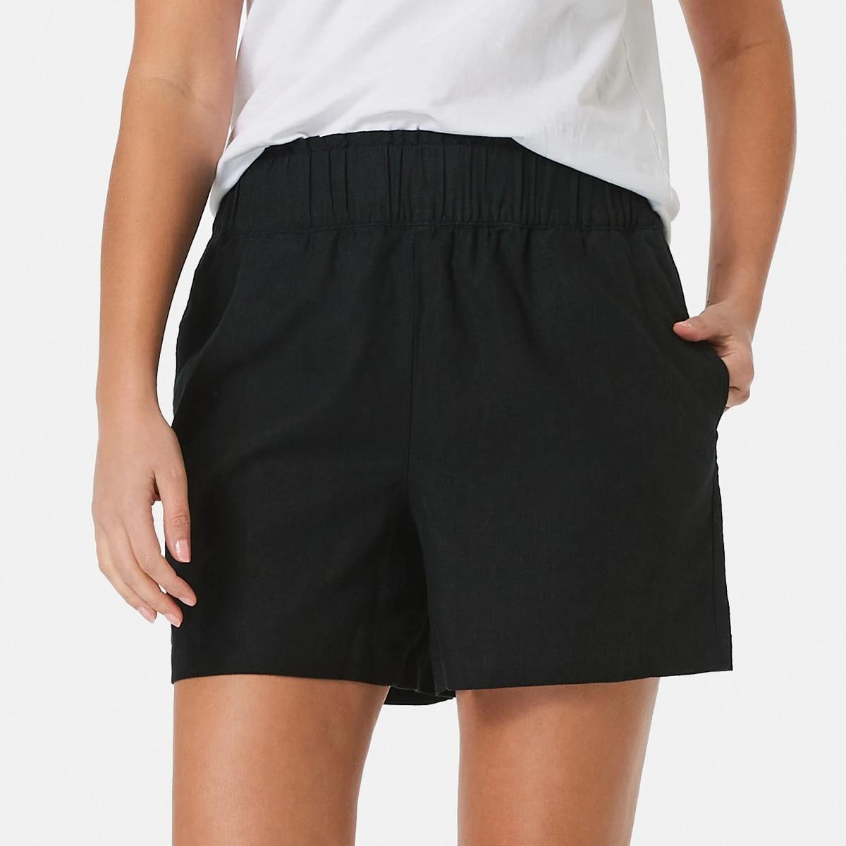 1 Linen Blend Pull On Shorts Black, 1 of 5