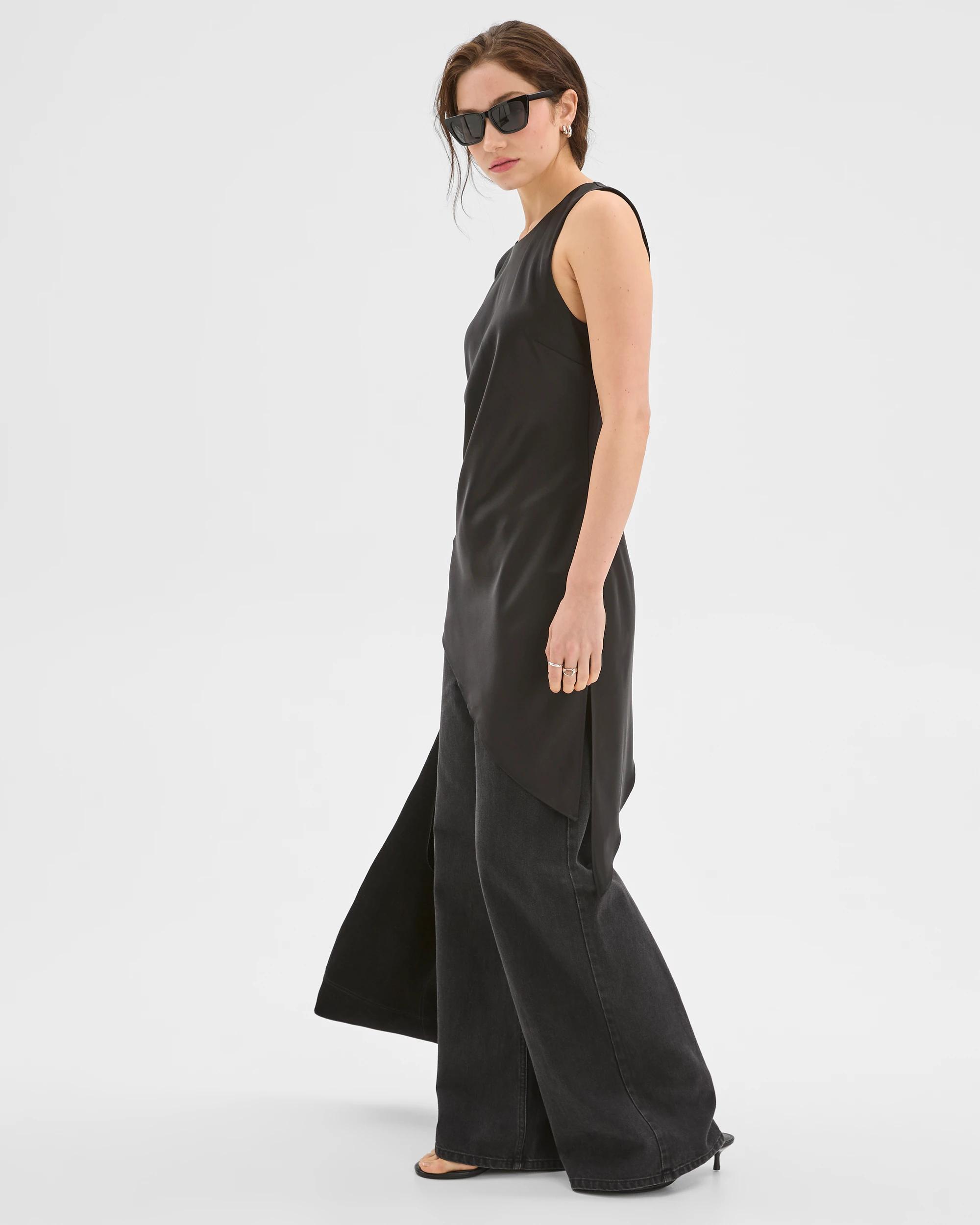 6 Lily Loves Asymmetrical Satin Tank Top BLACK, 6 of 7