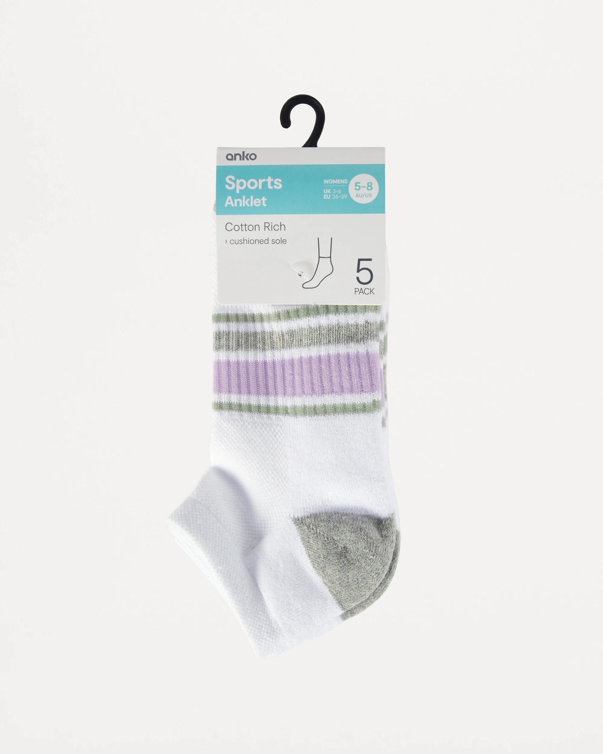 3 5 Pack Active Anklet Socks with Arch Support WHITE, PURPLE, 3 of 3