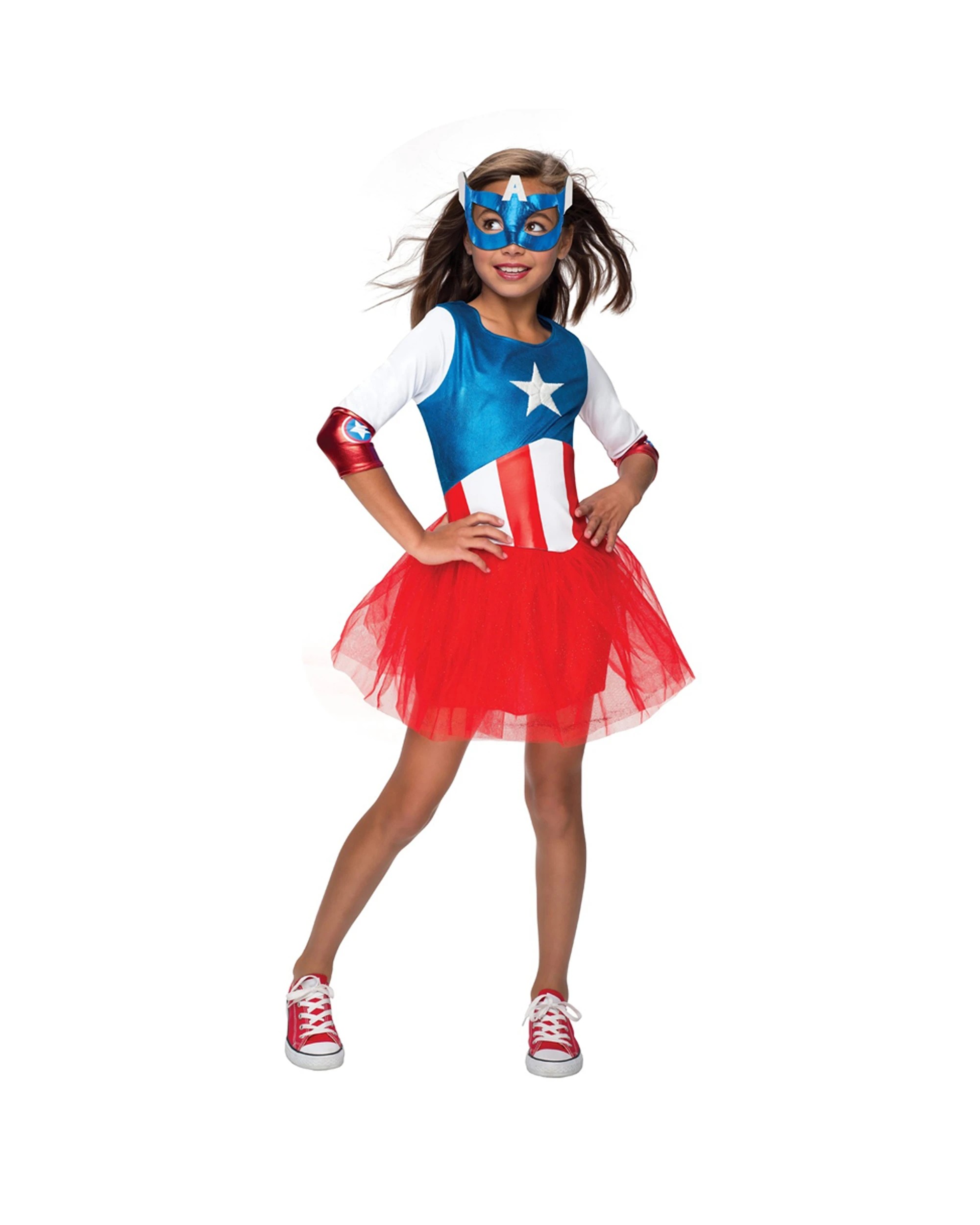 1 Marvel 4pc American Dream Tutu Dress Eyemask Gauntlets Kids Costume Size L - Multi, 1 of 3