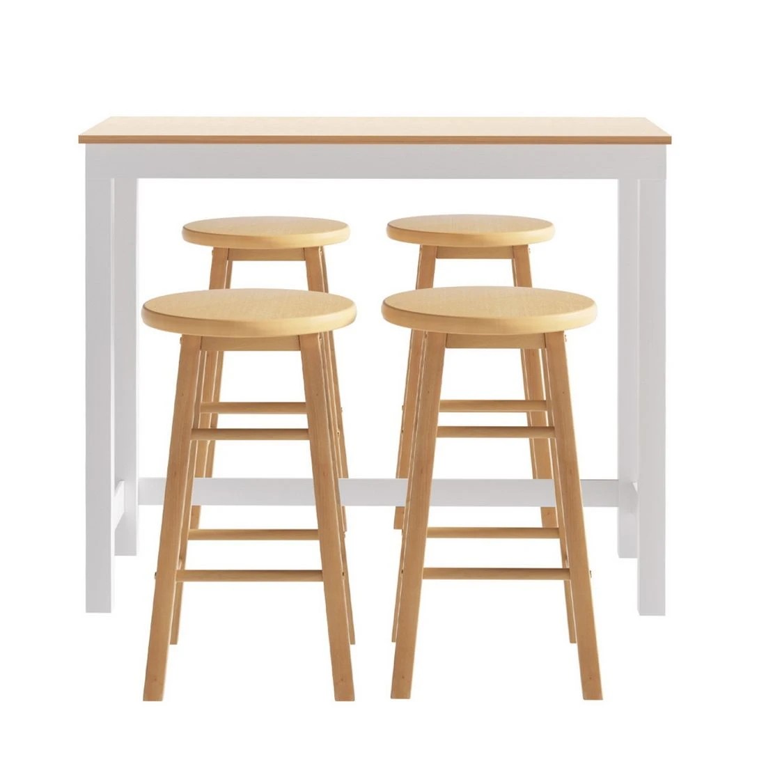 2 Artiss Bar Table and Stools Set Dining Desk Kitchen Chairs Cafe Pub - Natural, 2 of 5