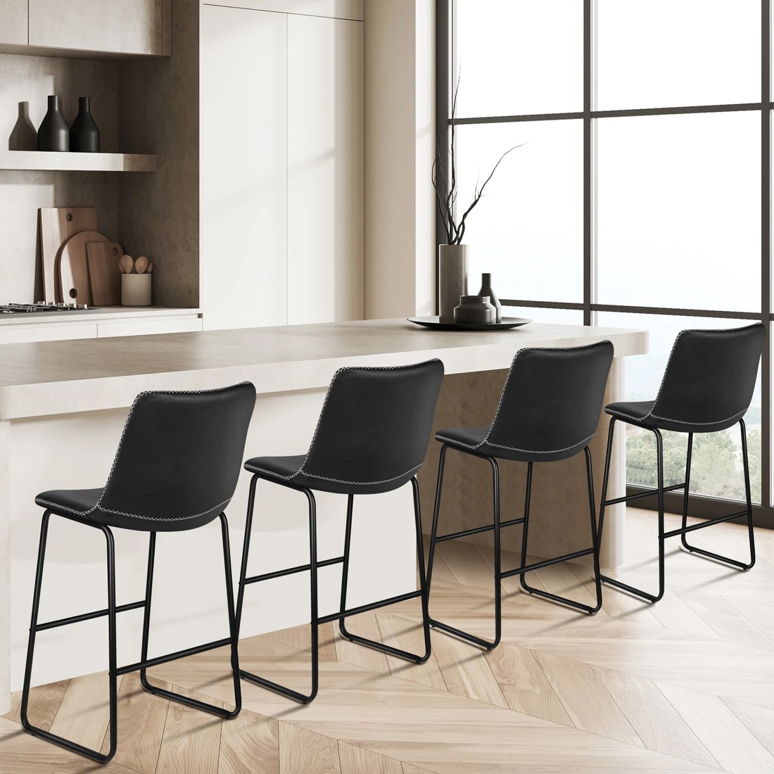 6 Alfordson 2x Bar Stools 66cm Kitchen Counter Metal Vintage Dining Chairs - Black, 6 of 8