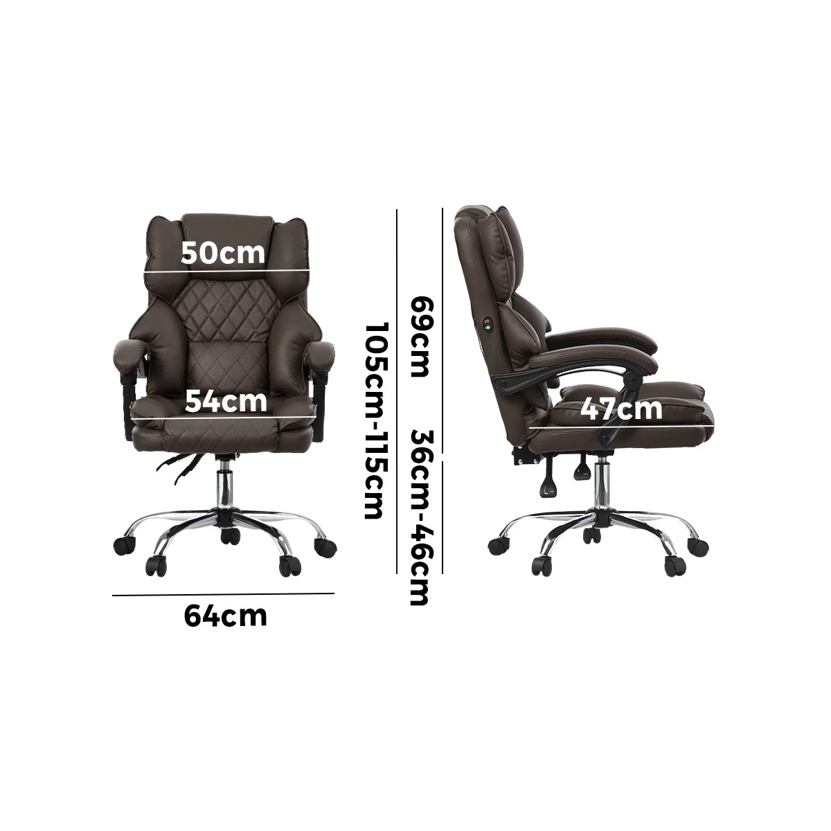 2 Oikiture Massage Office Chair Computer Racer PU Leather Seat Recliner - Brown, 2 of 7