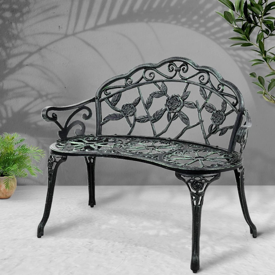 8 Gardeon Outdoor Garden Bench Seat 100cm Cast Aluminium Patio Chair - Green, 8 of 8