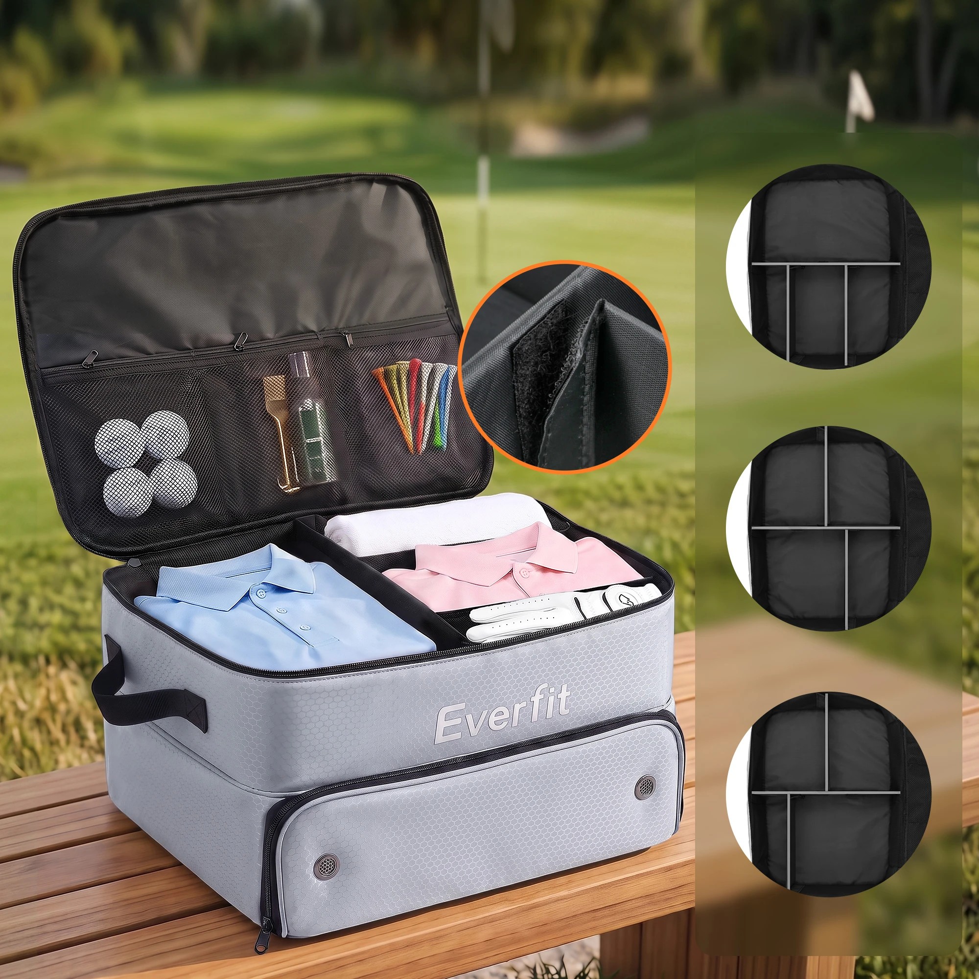 4 Everfit Golf Trunk Organizer for Car, 2-Tier Golf Storage Bag with Ventilated Shoe Compartment - Grey, 4 of 8