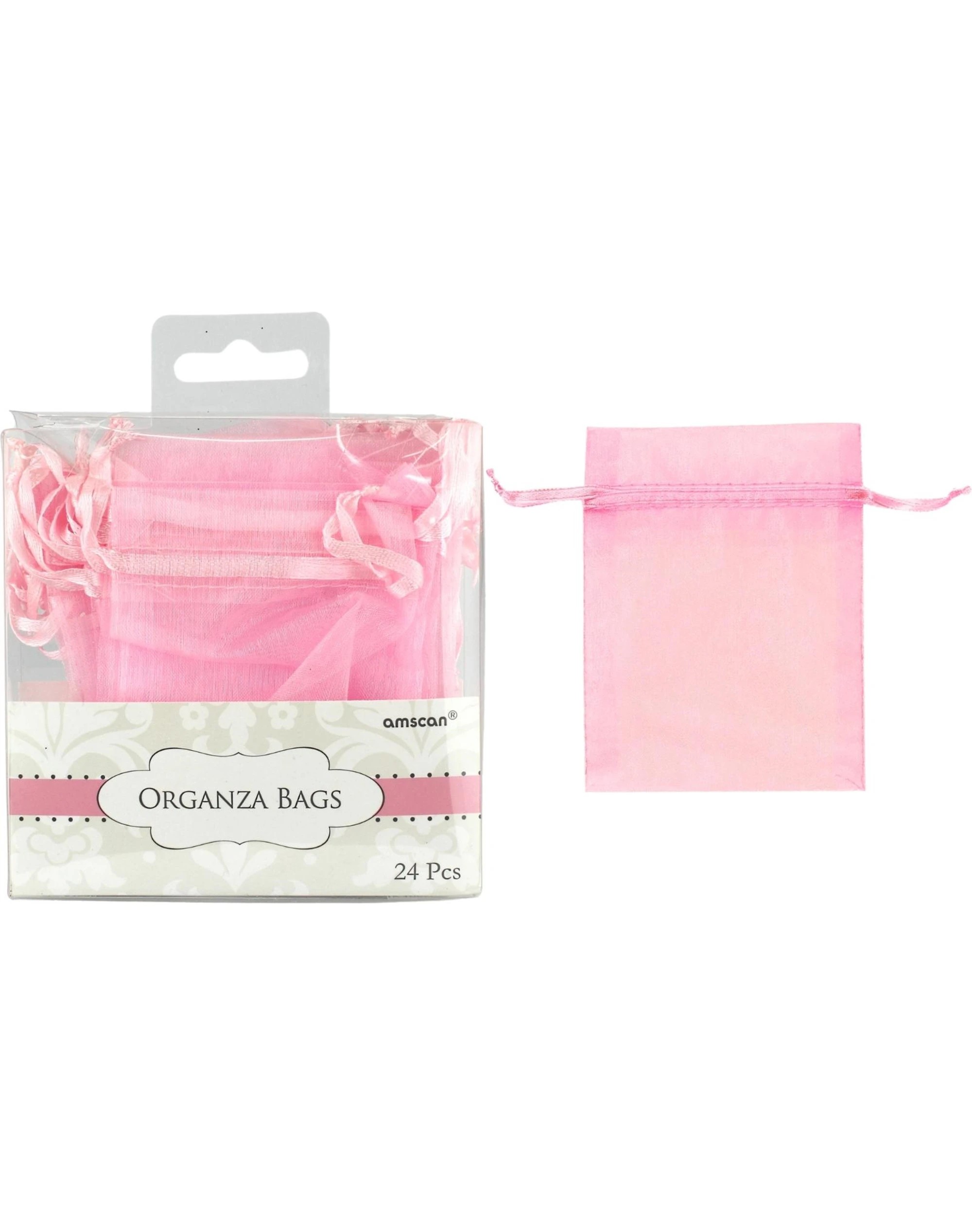1 Amscan Pink Organza Drawstring Bags Pack of 24 - Pink, 1 of 1