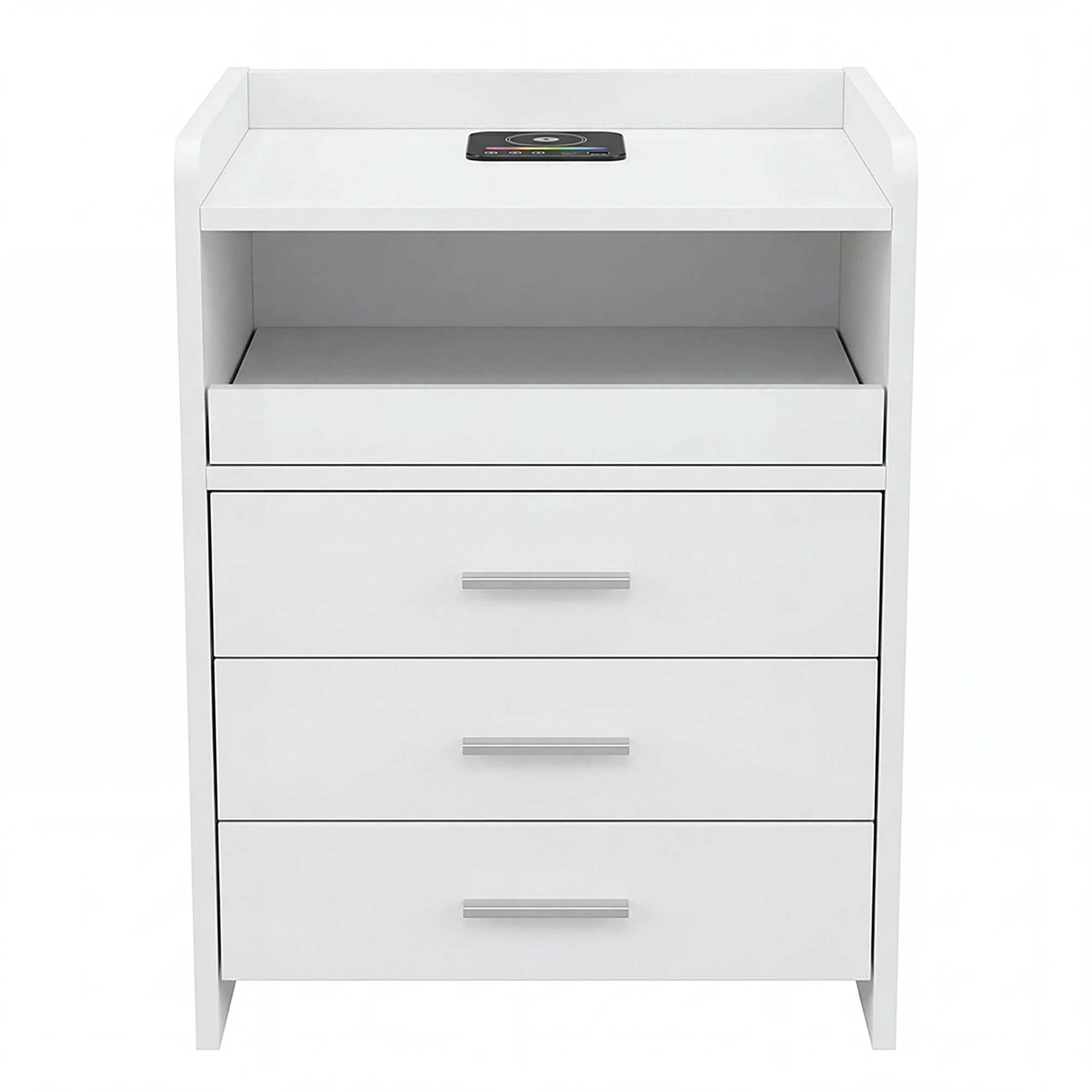 2 Levede Wireless Charging Station Bedside TableRgb LightHuman Sensor3 Drawers - White - White, 2 of 5