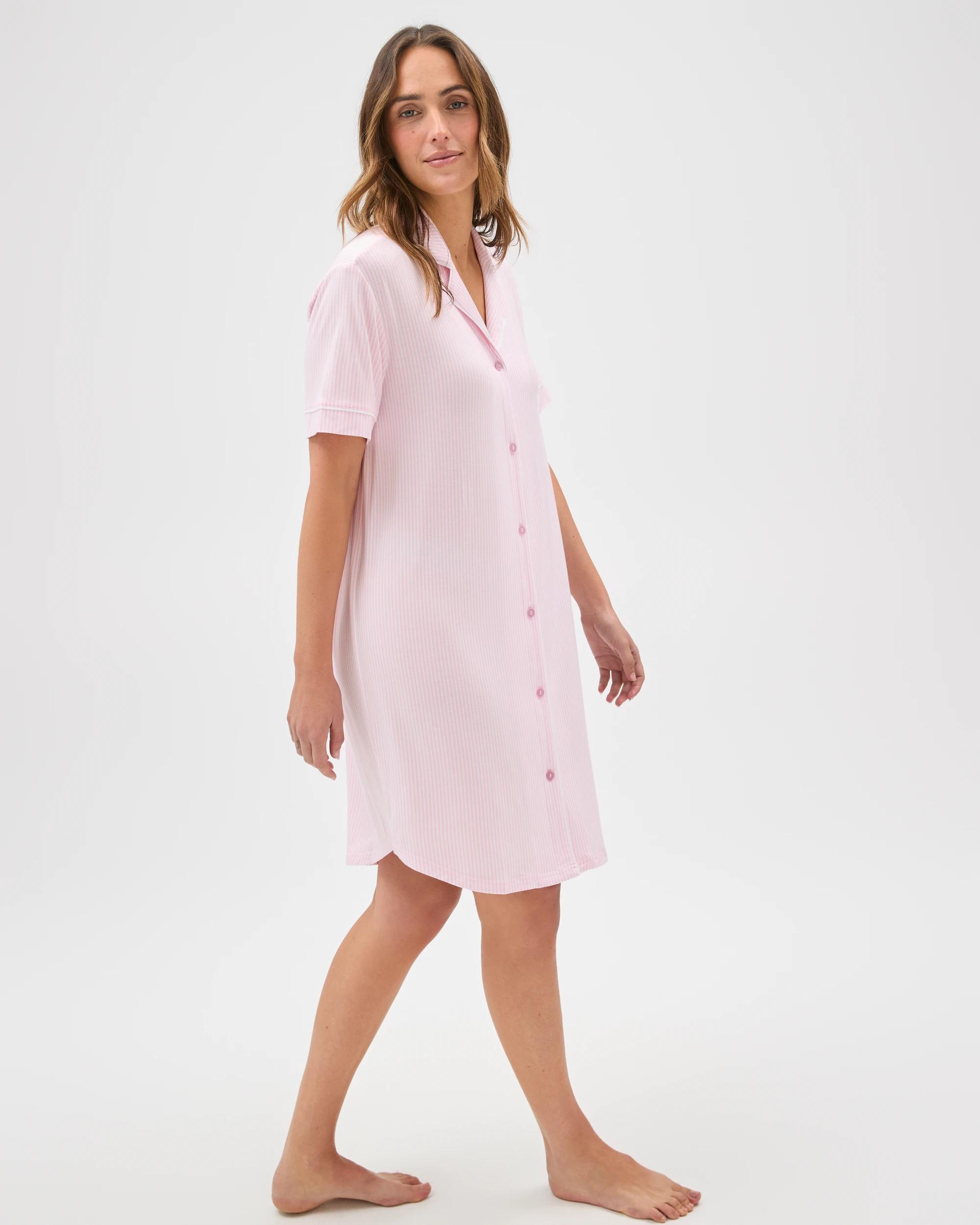 2 Target Woman Bamboo Short Sleeve Nightshirt PINK STRIPE, 2 of 6
