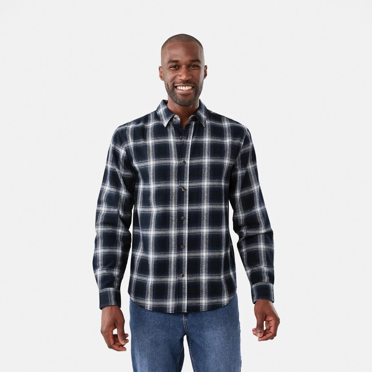 1 Long Sleeve Brushed Check Shirt Blu Check, 1 of 6