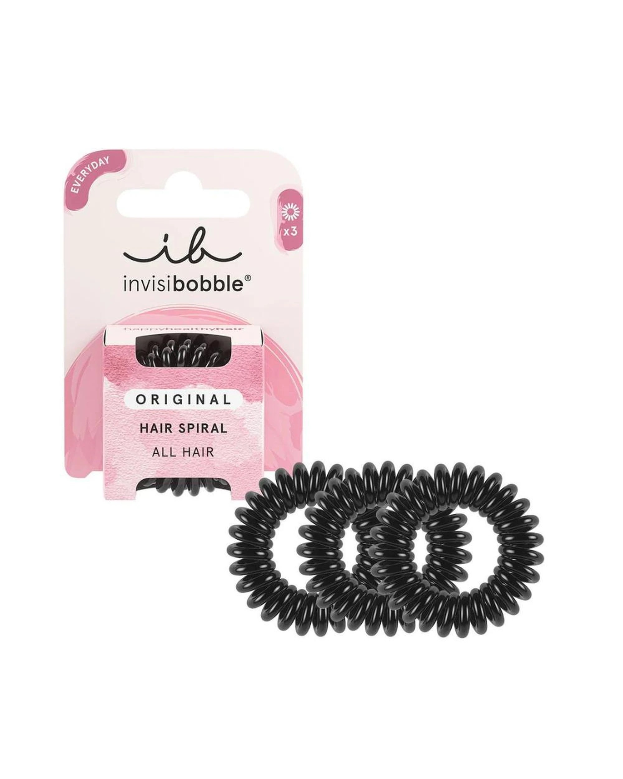 1 Invisibobble Original Spiral Traceless  Hair Ties 3Pk - True Black - Black, 1 of 1