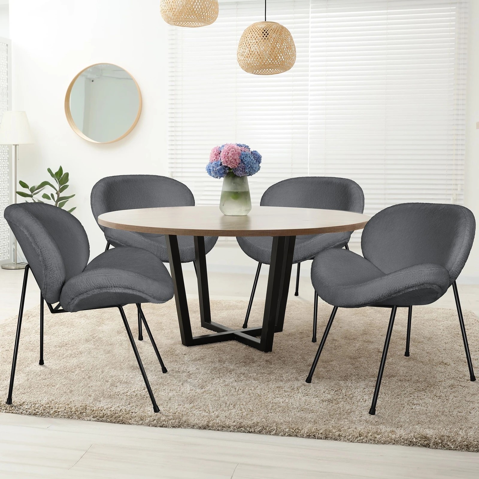 7 Alfordson Dining Chair Armchair Accent Kitchen Padded Living Room Sherpa - Grey, 7 of 9