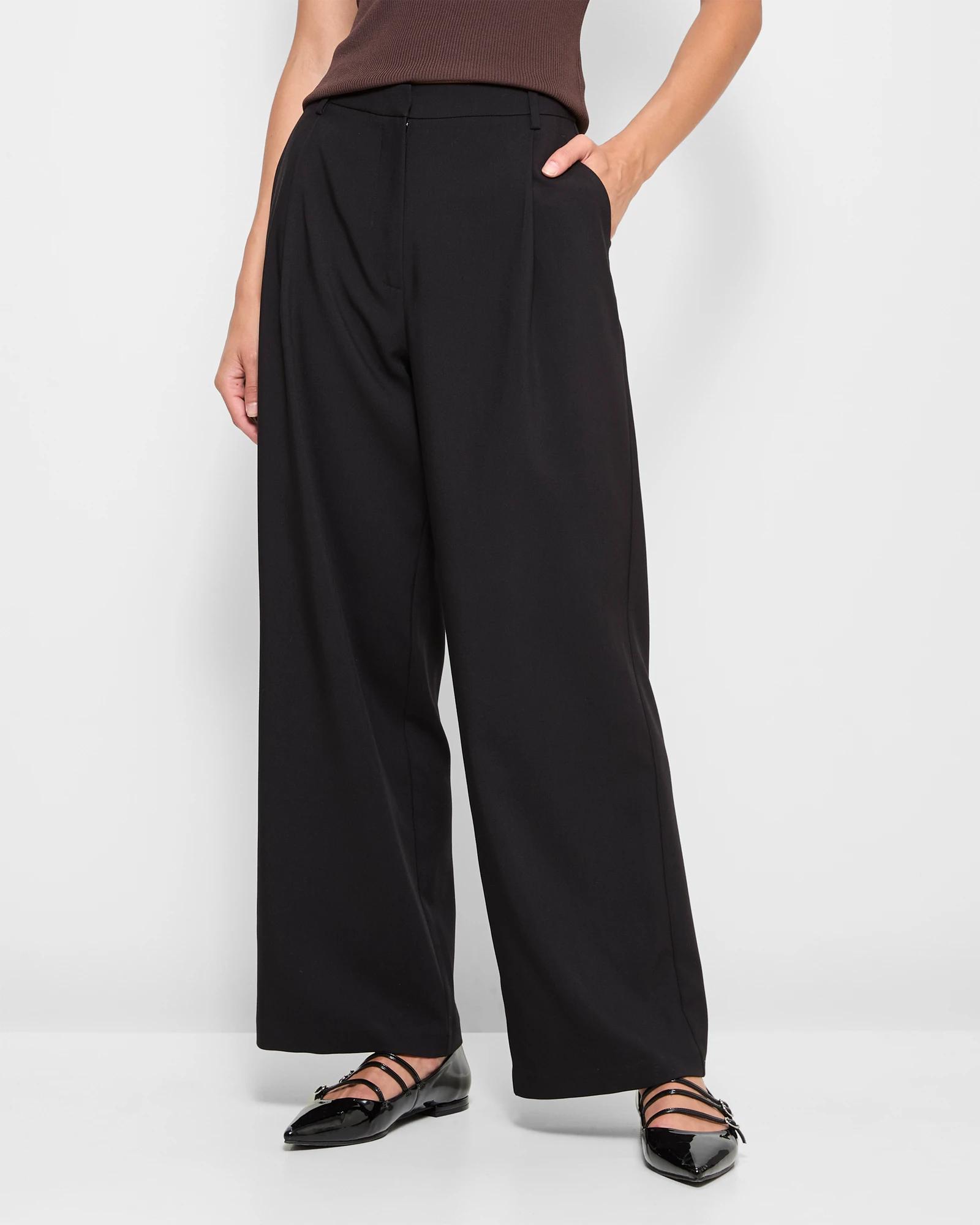 3 Classic Pleat Front Wide Leg Pants - Preview BLACK, 3 of 6