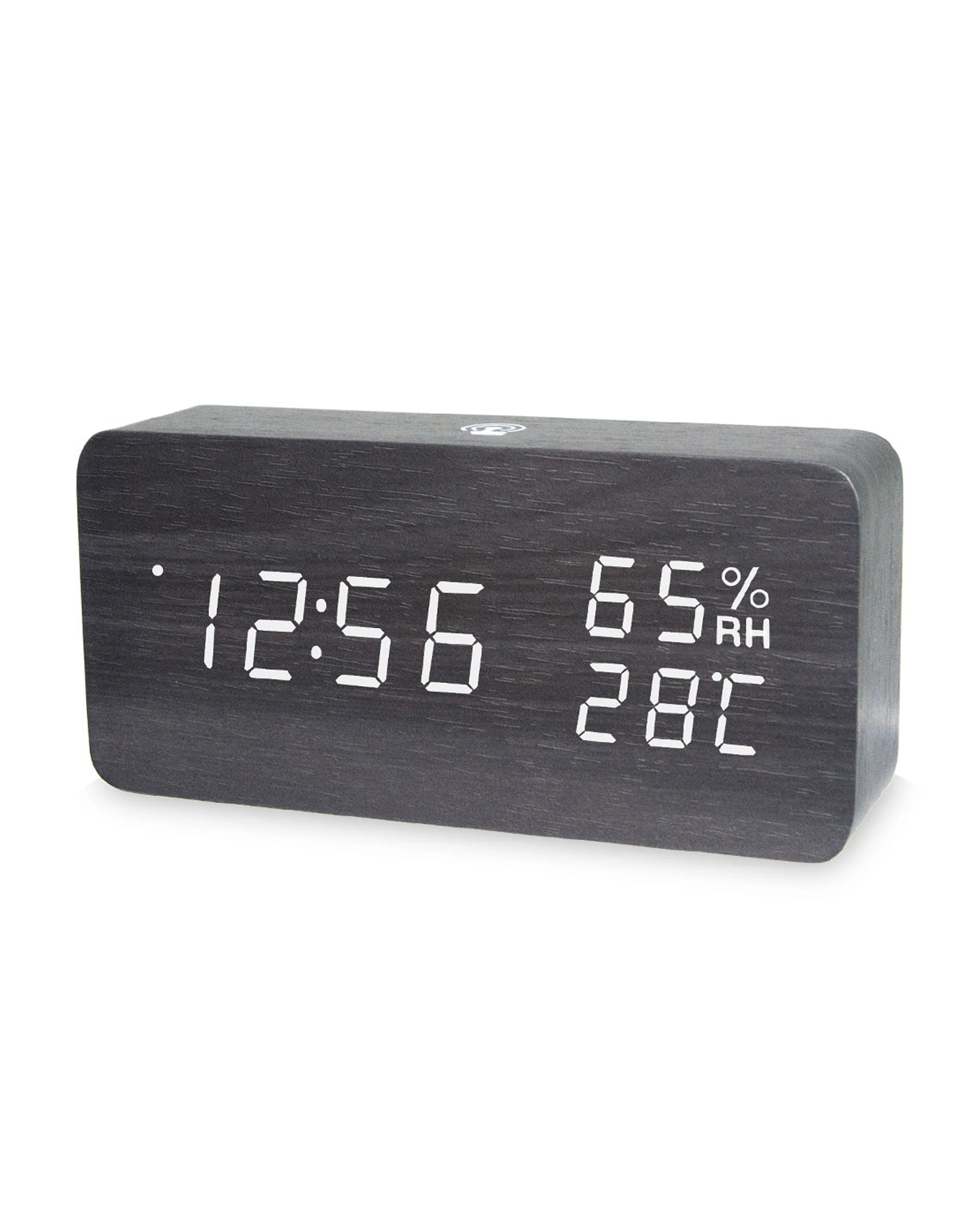 1 TODO LED Digital Alarm Clock Rechargeable Woodgrain USB Android iOS Control APP - Black, 1 of 2