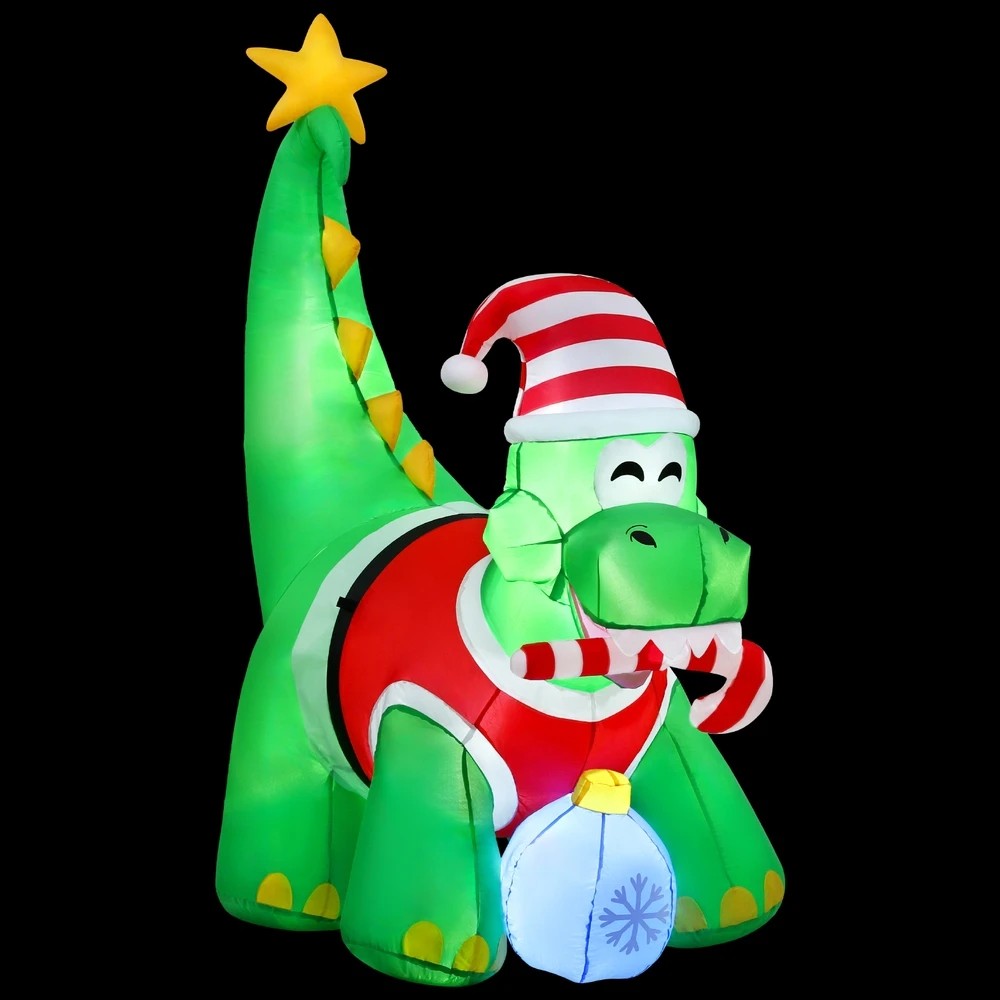1 Jingle Jollys Christmas Inflatable Dinosaur 1.86M Height LED Decorations Illuminated - Multi, 1 of 7