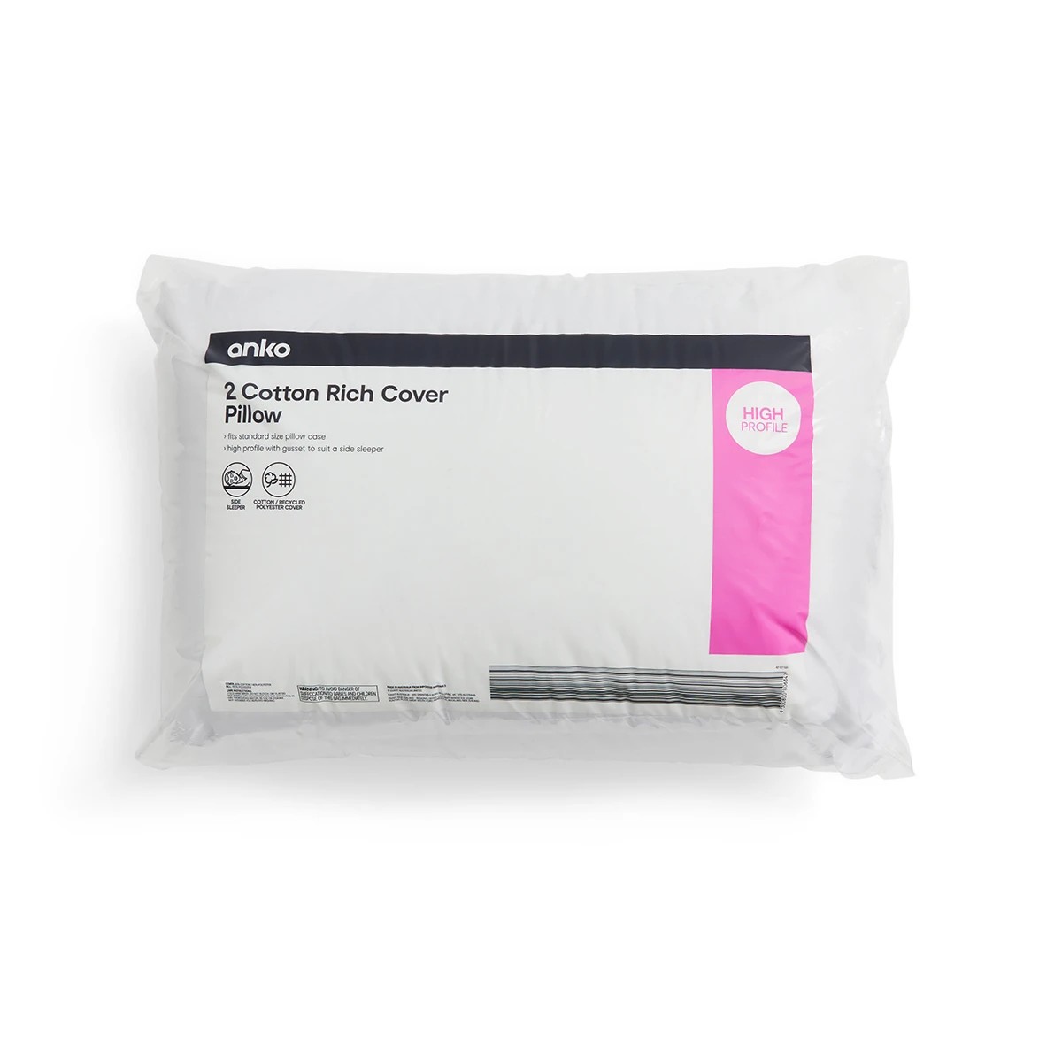 1 2 Pack Cotton Rich Cover Pillows - High Profile, White, 1 of 6