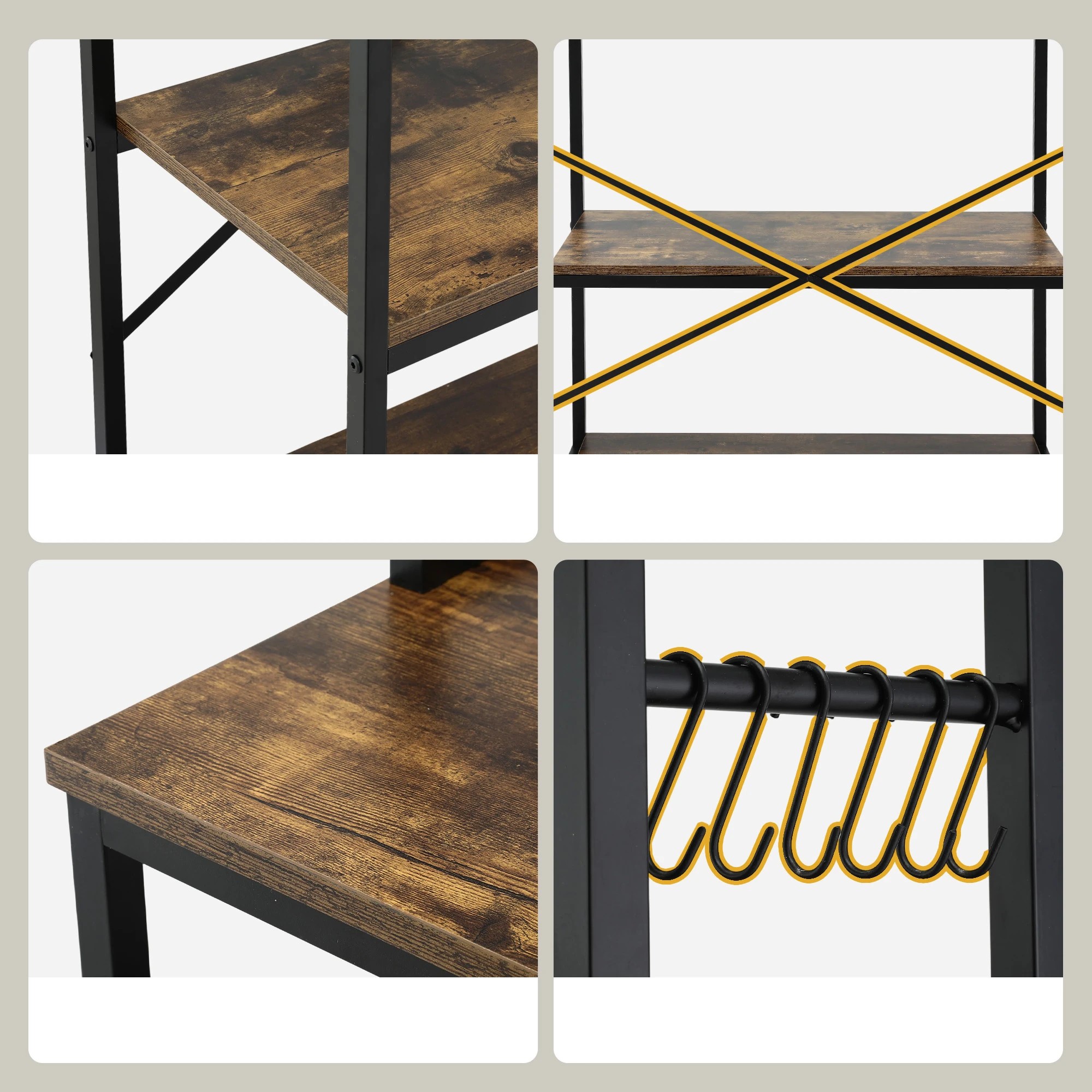 7 Artiss 6-Tier Kitchen Rack with 6 Hooks Microwave Metal Storage Shelf 80cm x 167cm - Brown, 7 of 9