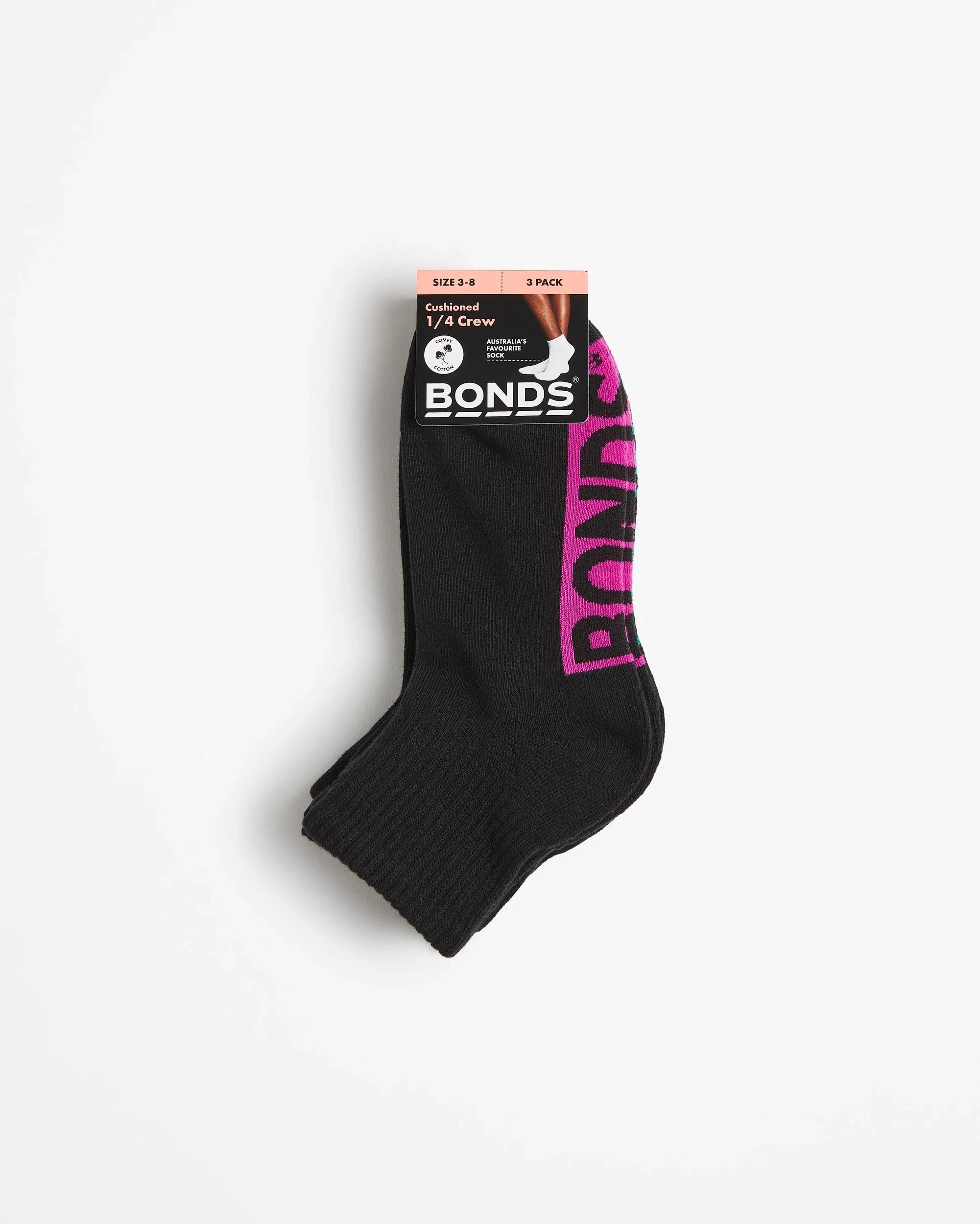 3 Women's Cotton Blend Cushioned Quarter Crew Socks 3 Pack - Bonds BLACK, 3 of 3