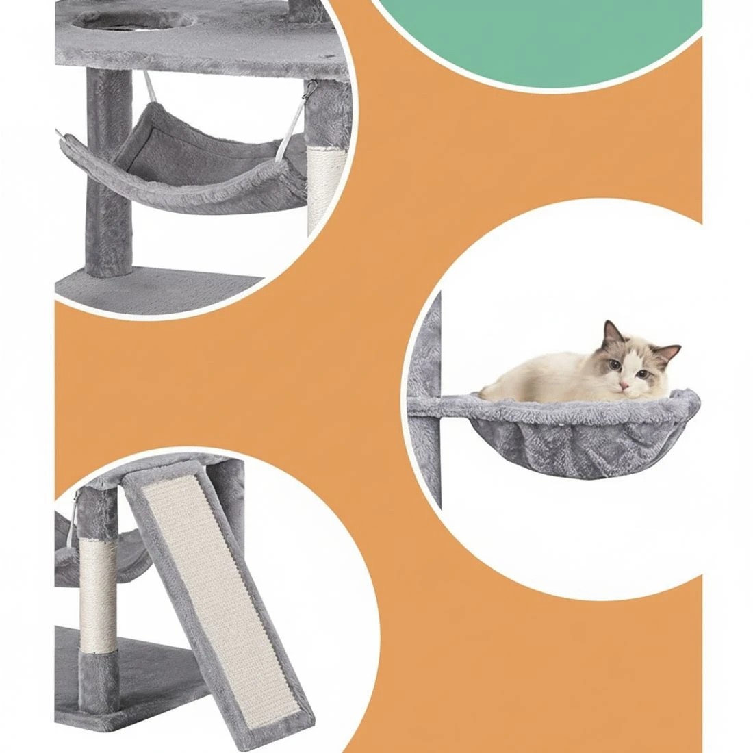 4 i.Pet Cat Tree 161cm Tower Scratching Post Scratcher Trees Condo House - Grey, 4 of 4