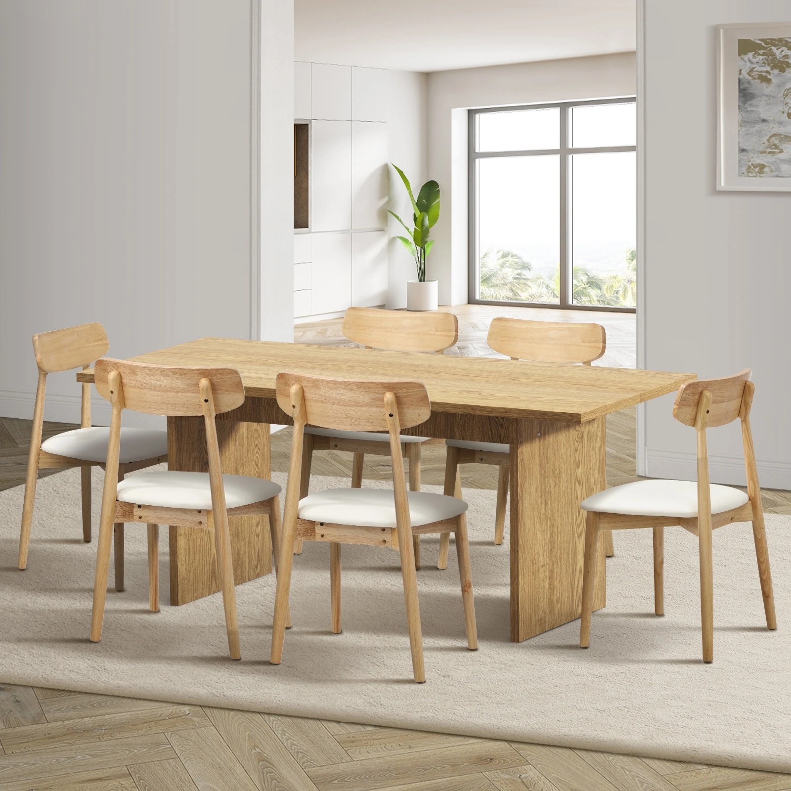 3 Oikiture 6-Seater Dining Table and Chairs Wooden Furniture Set - Natural, 3 of 9