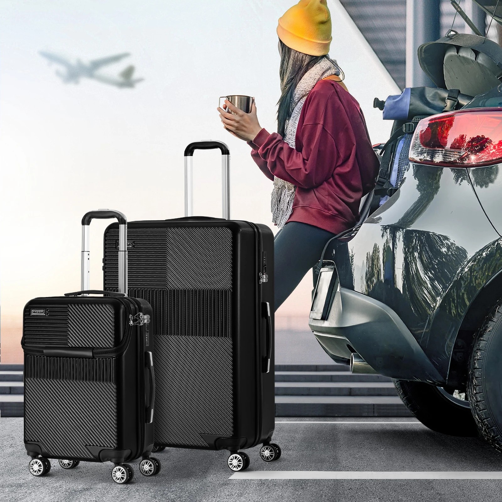 4 Mazam 2PCS Luggage Suitcase Trolley Set TSA Carry On Hard Case - Black, 4 of 9