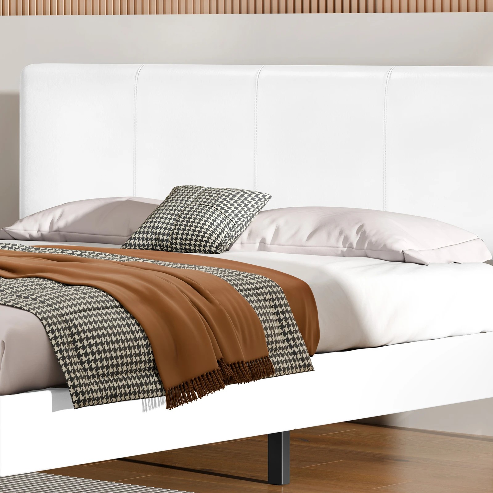 3 Alfordson Bed Frame King Size Mattress Base Platform Leather Linus - White, 3 of 9