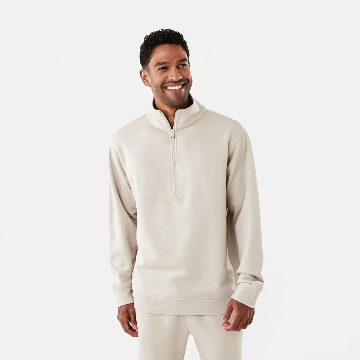 1 Active Mens Half Zip Pullover Sil Beige, 1 of 6