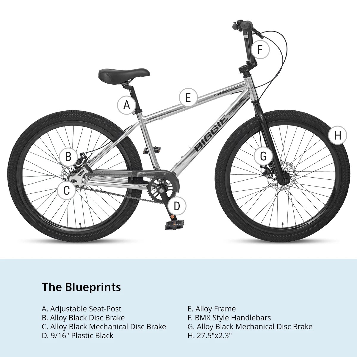 6 Progear Biggie 27.5" Cruiser BMX Chrome, 6 of 6