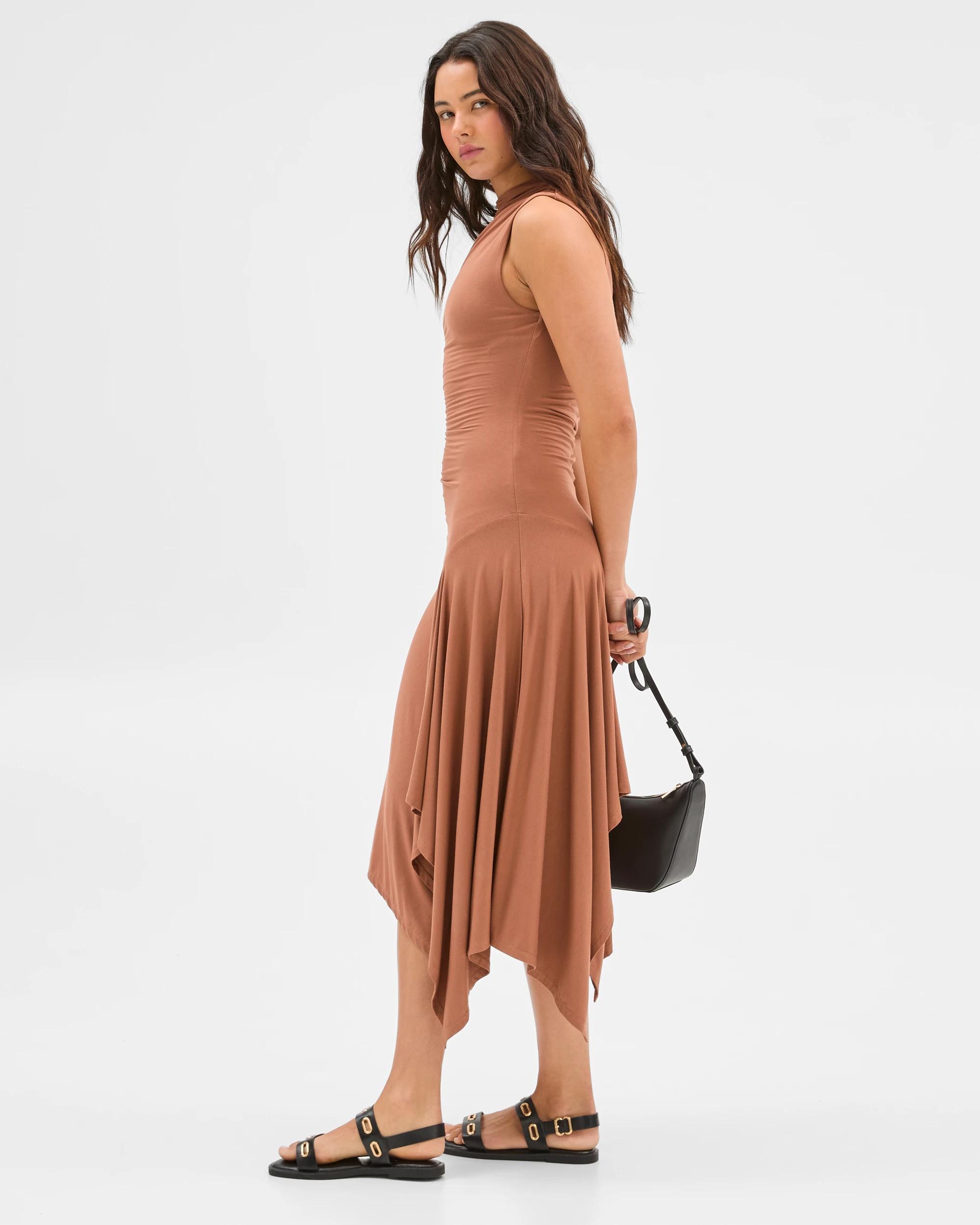 3 Drape Hanky Hem Midi Dress - Lily Loves CAROB, 3 of 7