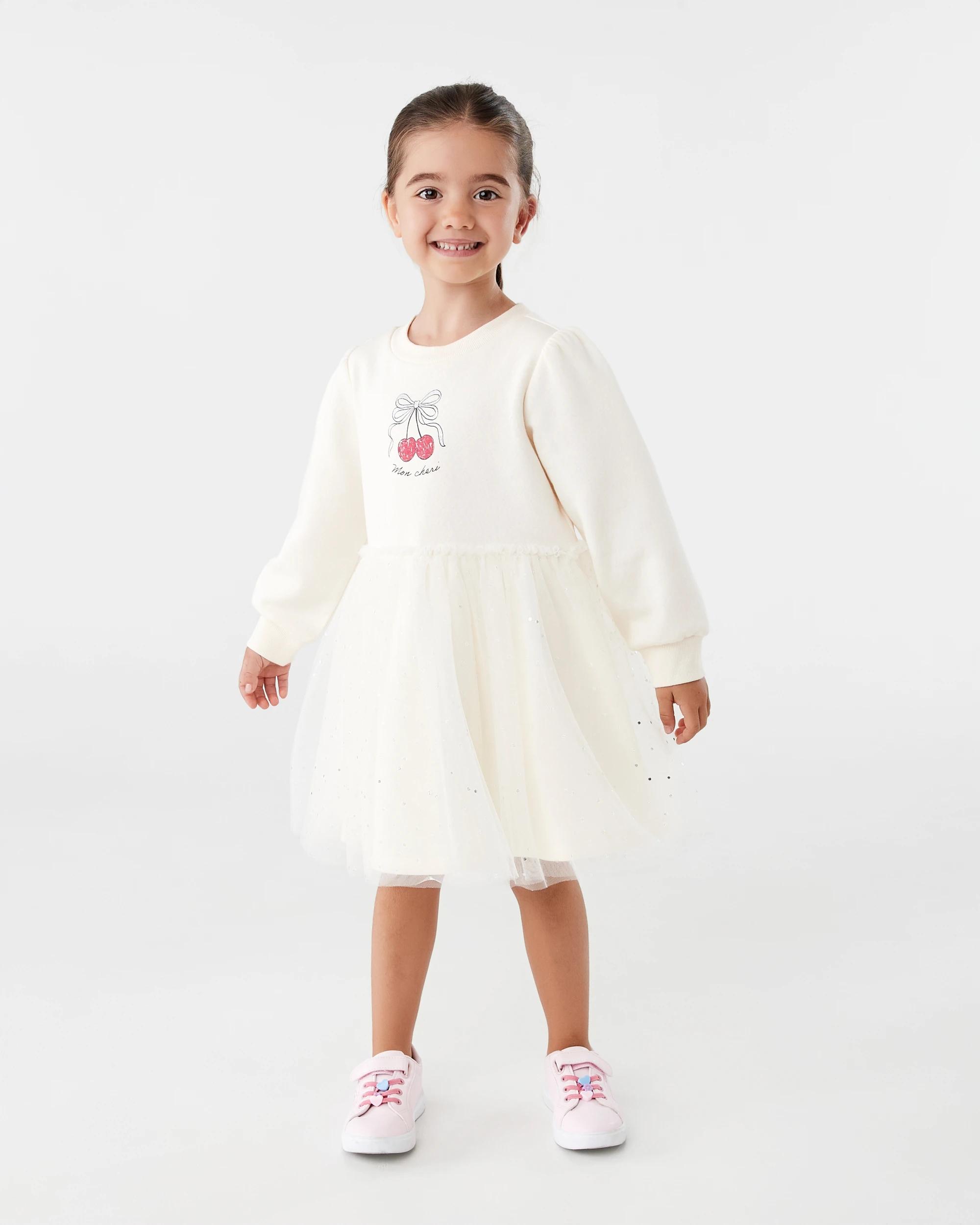7 Long Sleeve Fleece Tutu Dress Bge Cherry, 7 of 8