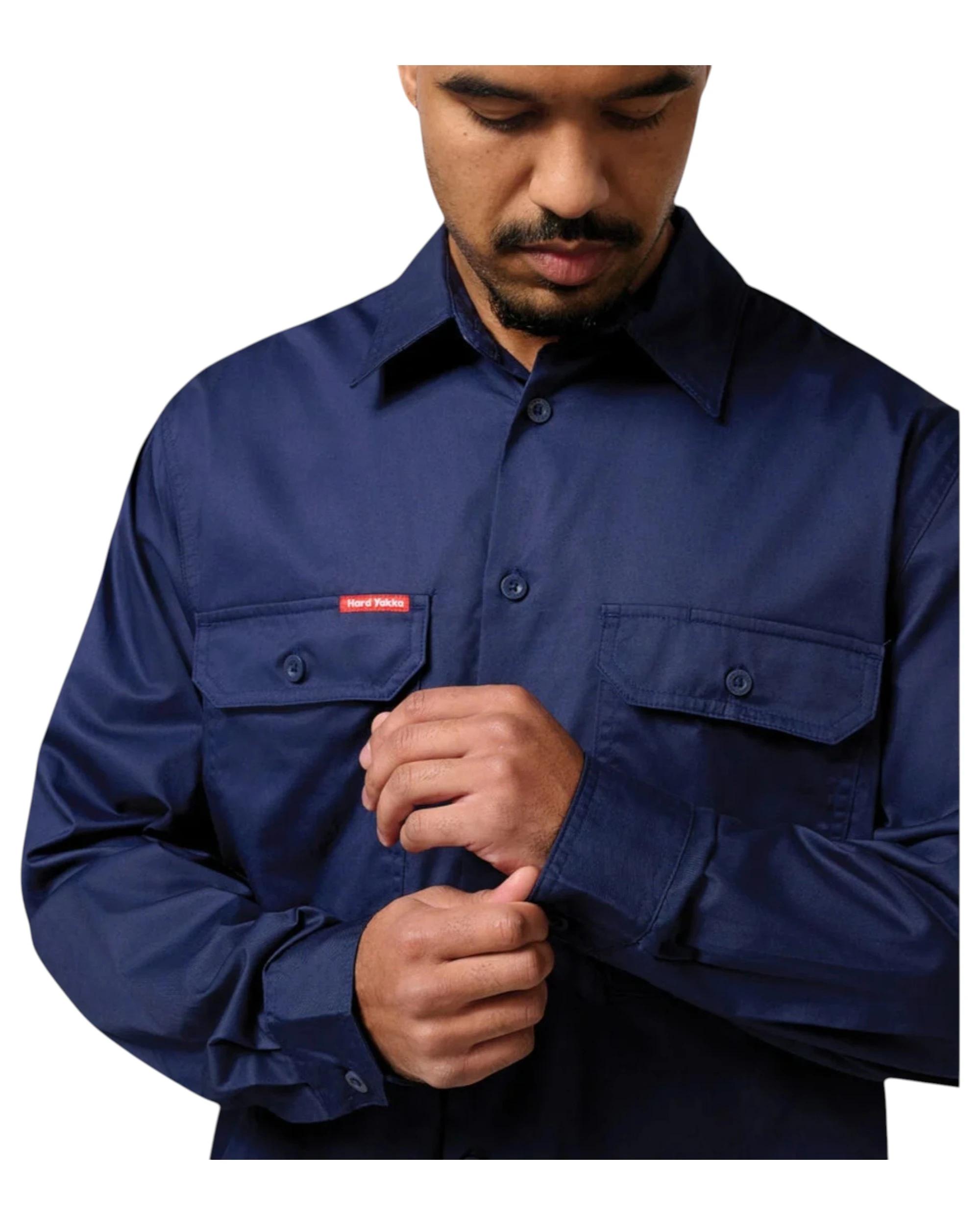 3 Hard Yakka Mens Long Sleeve Lightweight Drill Ventilated Shirt Navy NAVY, 3 of 8
