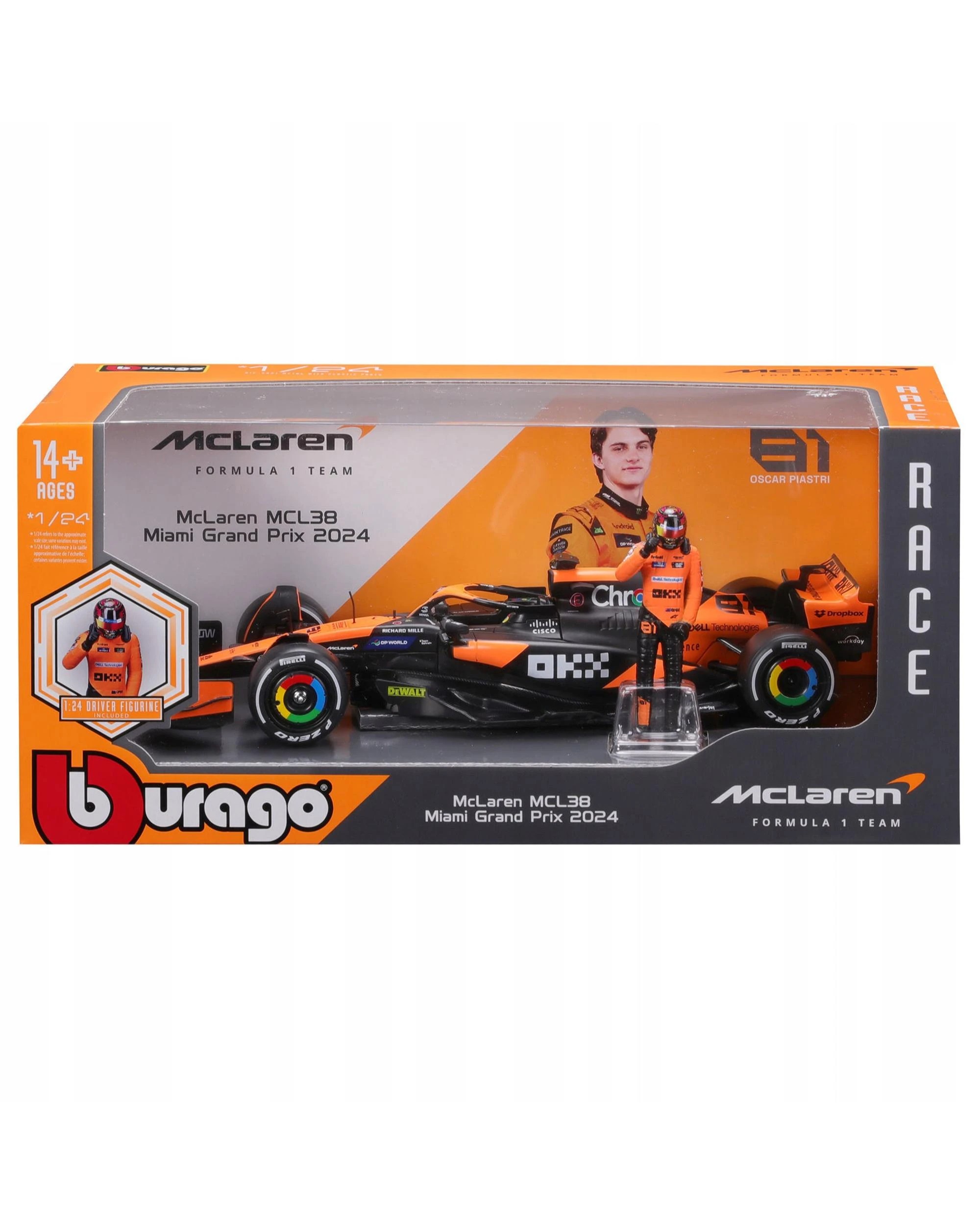 7 Bburago Formula Racing 2024 F-1 McLaren MCL38 with #81 Oscar Piastri Figurine 1:24 Scale Diecast Vehicle, 7 of 7